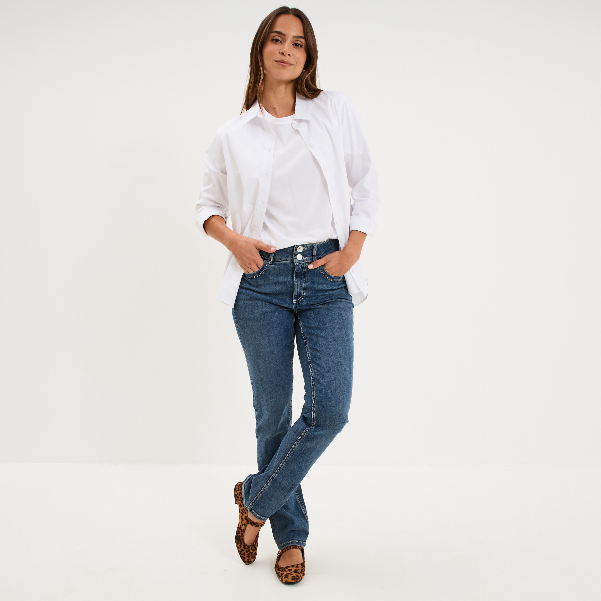 Jean denim droit en coton denim dirty femme