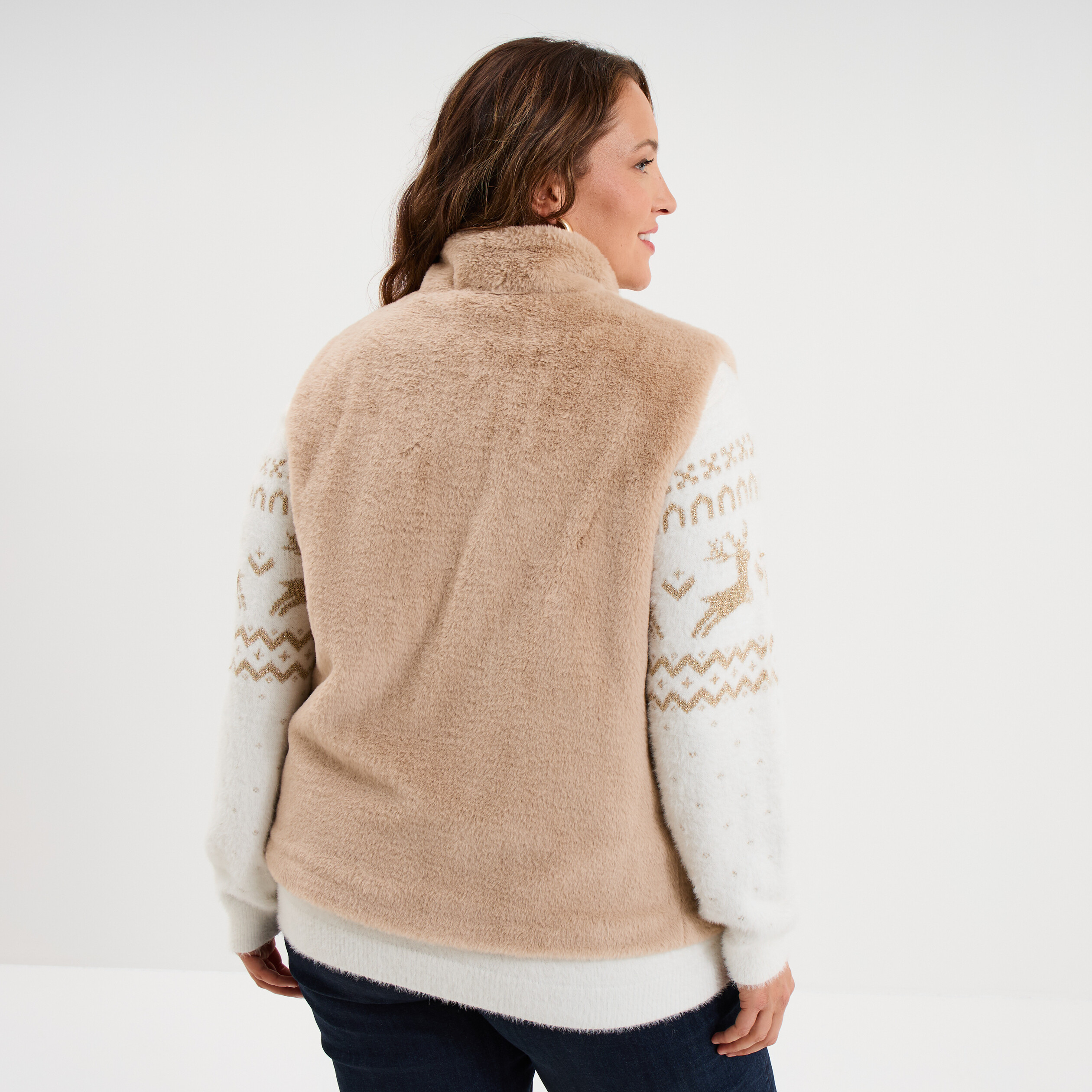 Veste fausse fourrure sans manches beige femme grande taille