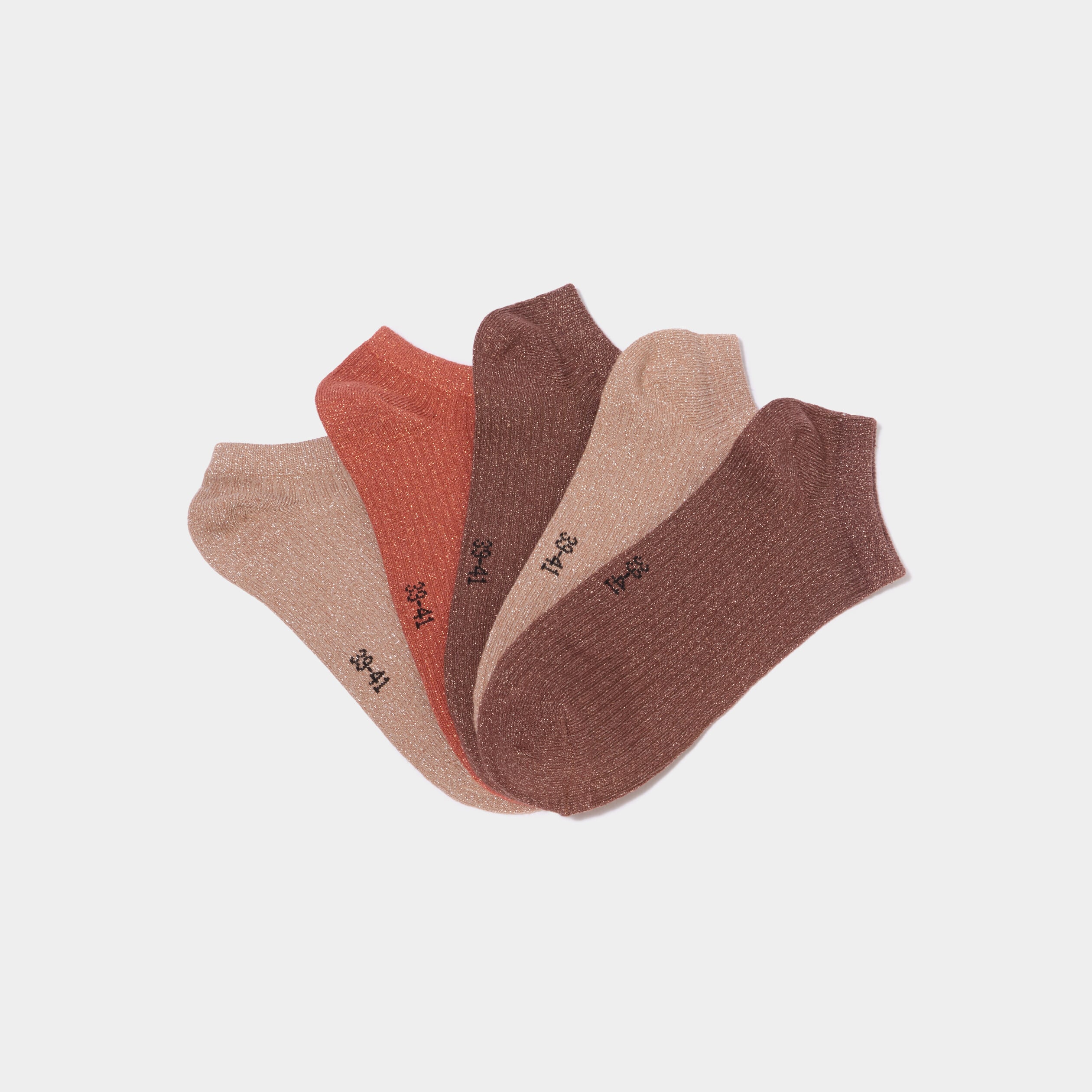 Lot 5 paires chaussettes c&ocirc;tel&eacute;es marron fonc&eacute; femme