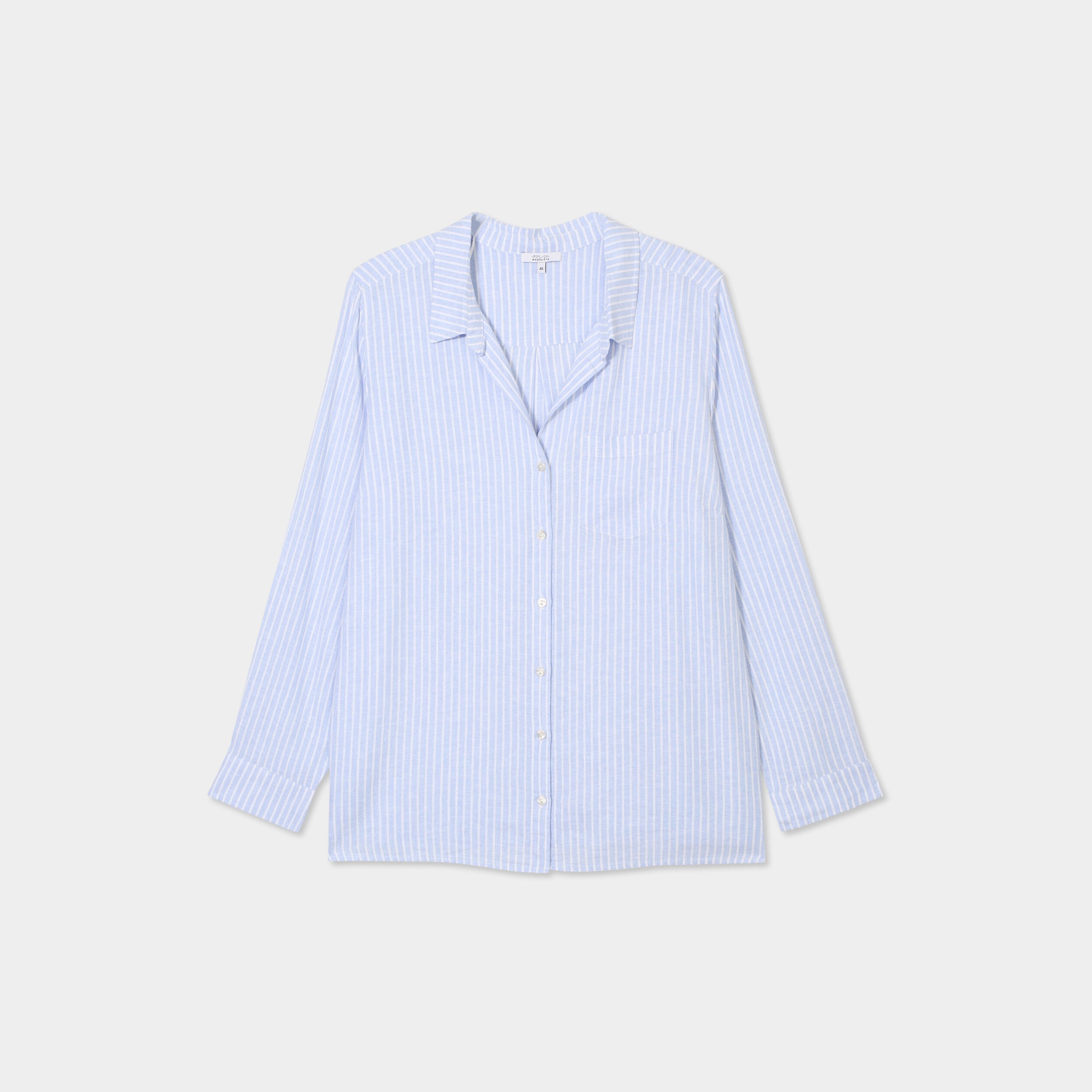 chemise oversize lin melange bleu lavande femmegt Chemise oversize lin mélangé bleu lavande femme grande taille