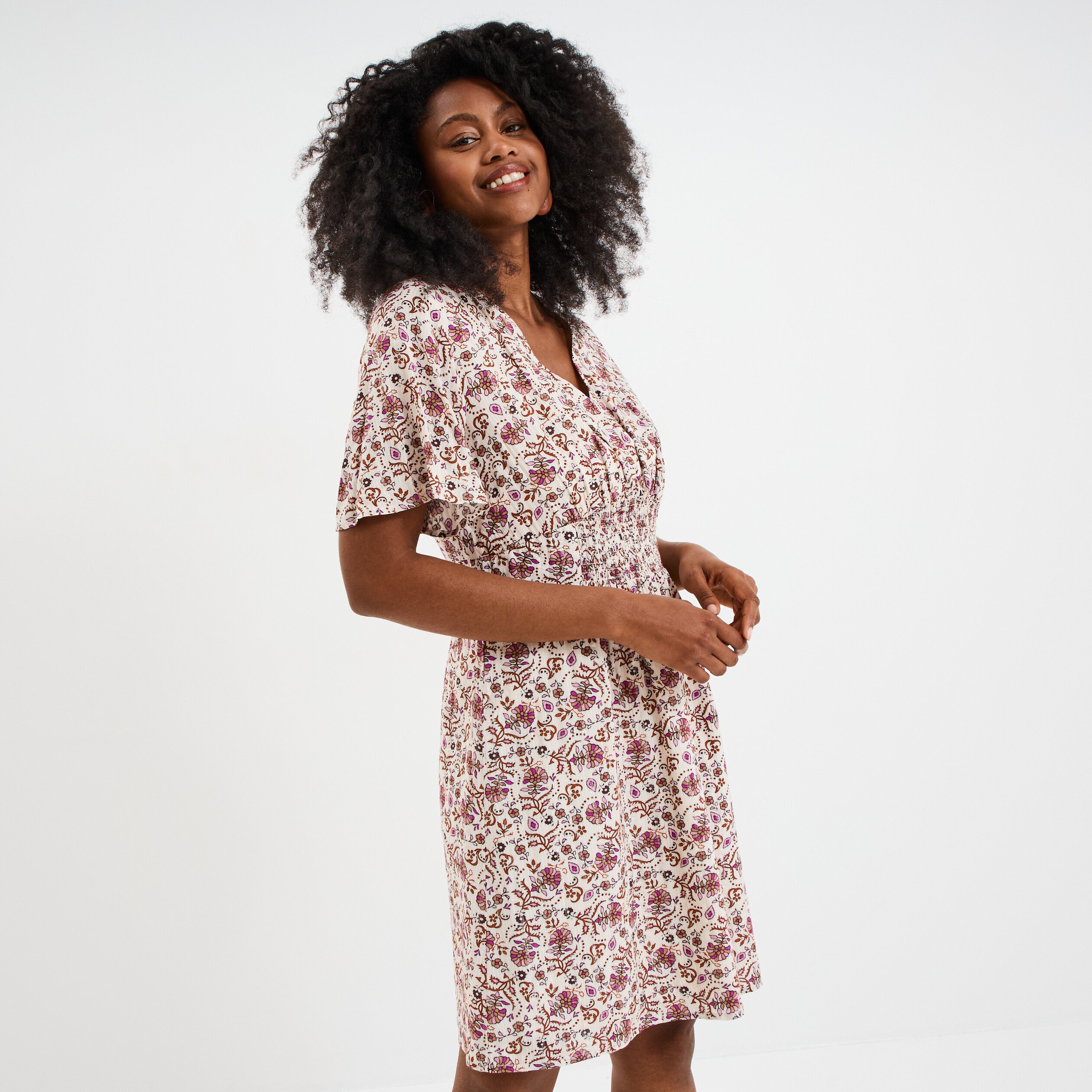robe col en v taille smockee creeks blanc femme Robe col en V taille smockée Creeks blanc femme