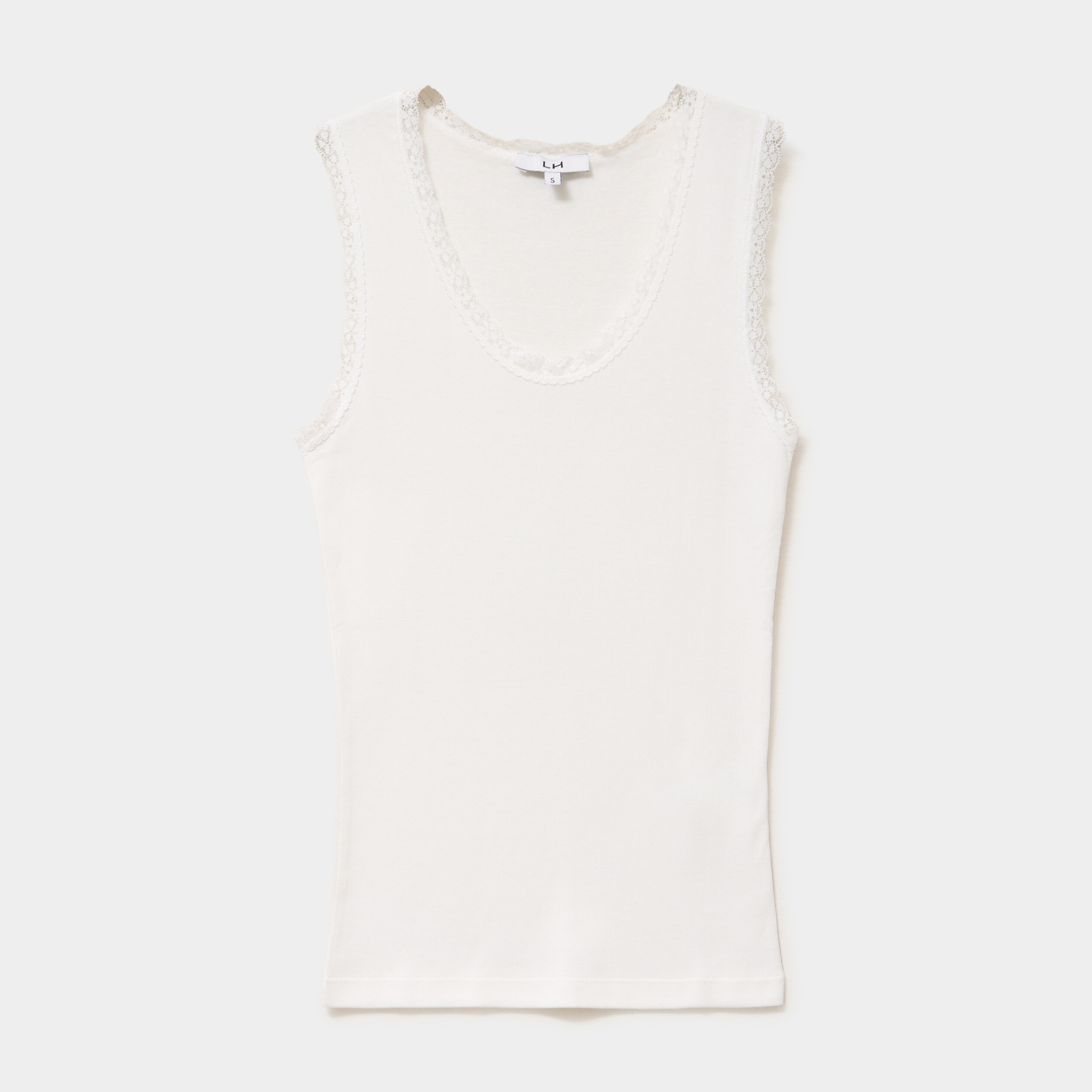 D&eacute;bardeur coton bords dentelle blanc femme