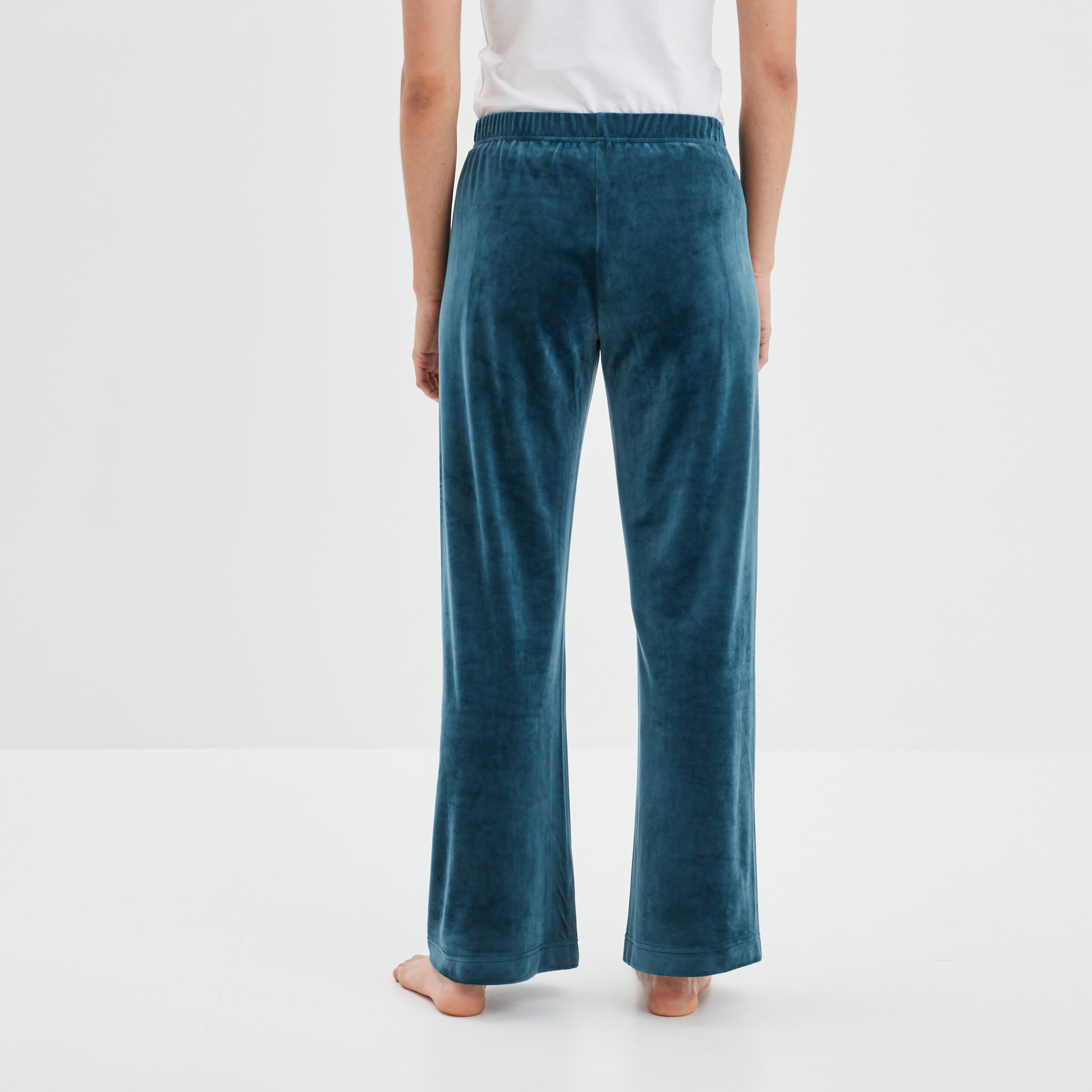 Pantalon de pyjama en velours bleu canard femme