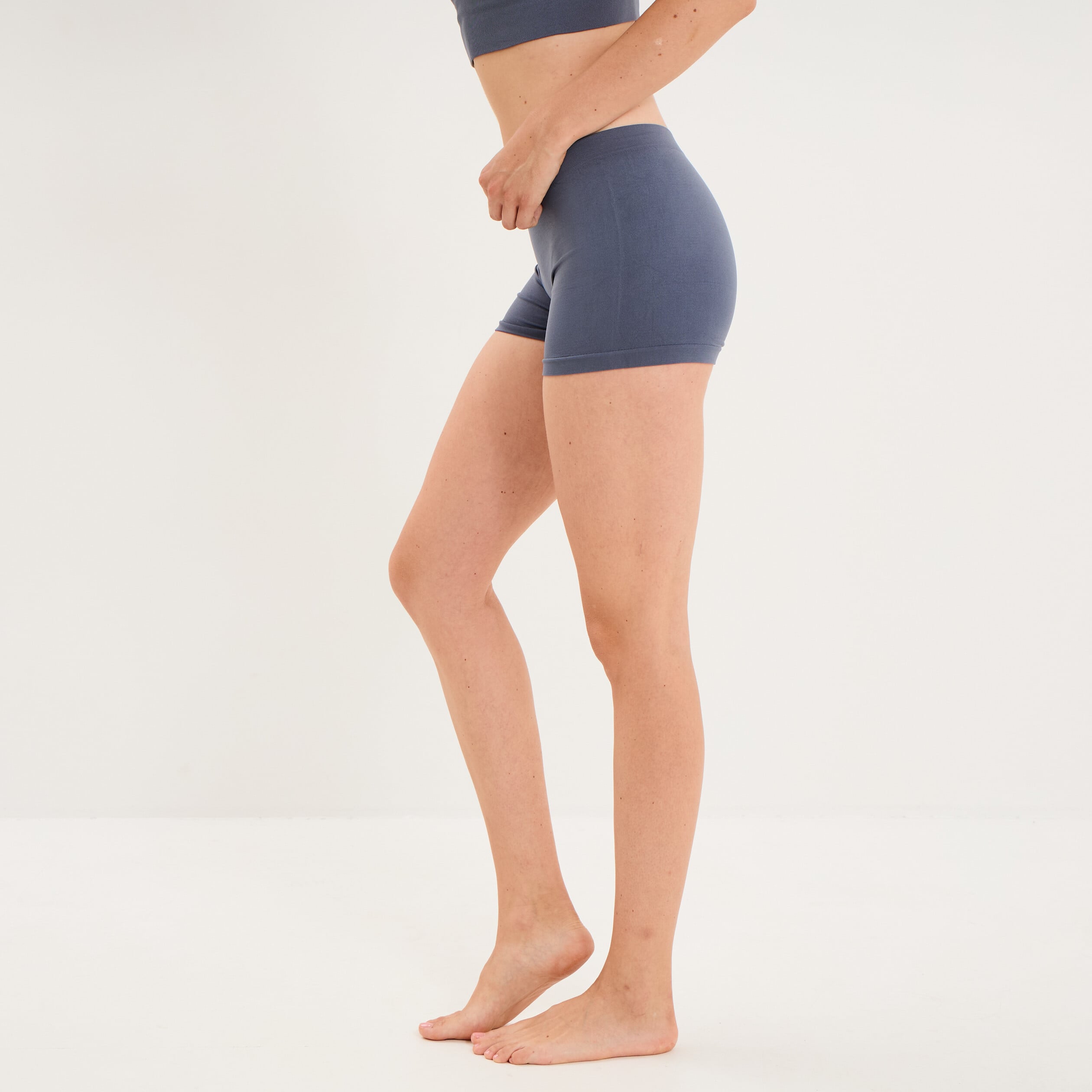 Shorty sans couture taille &eacute;lastiqu&eacute;e bleu gris femme