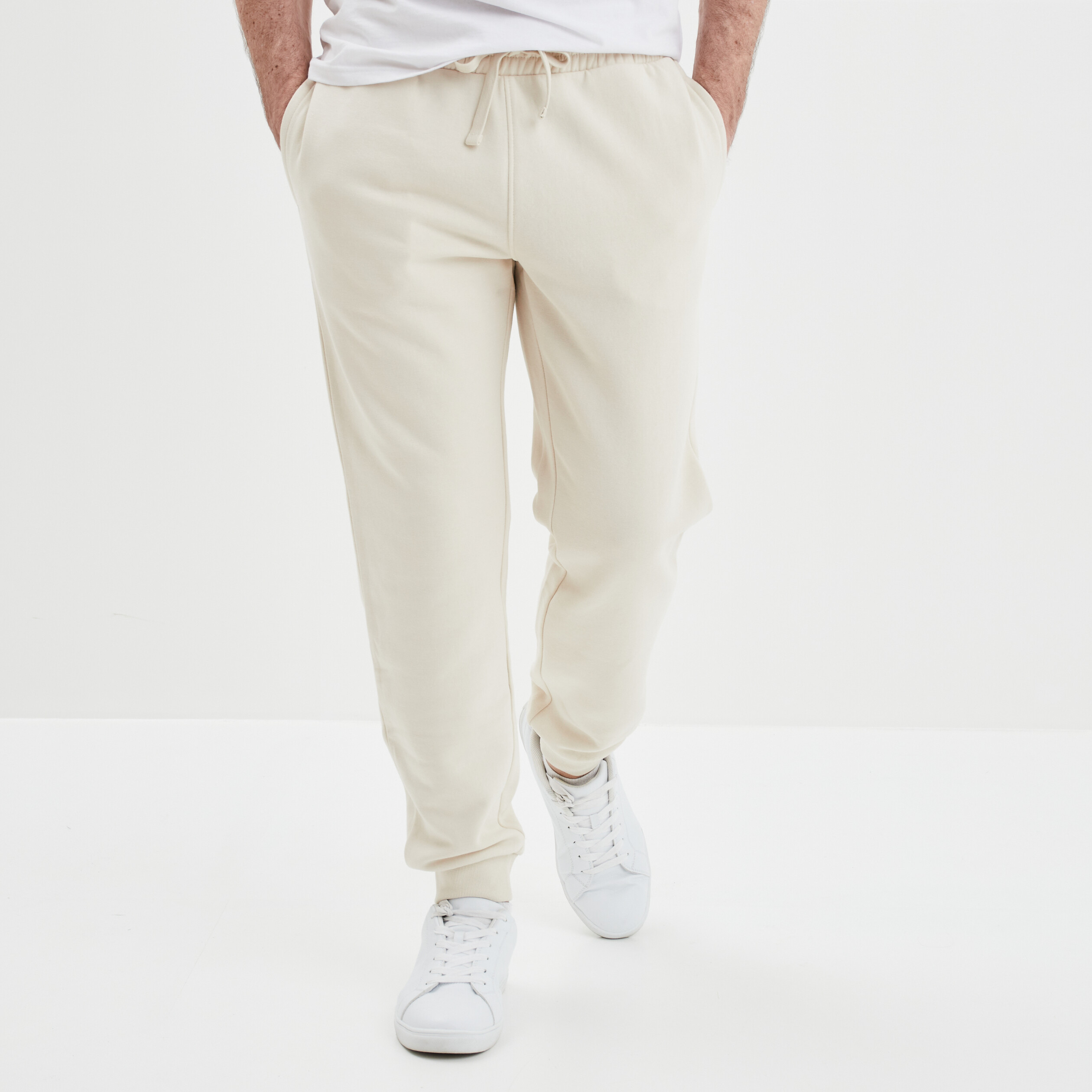 Pantalon jogging droit molleton ecru homme