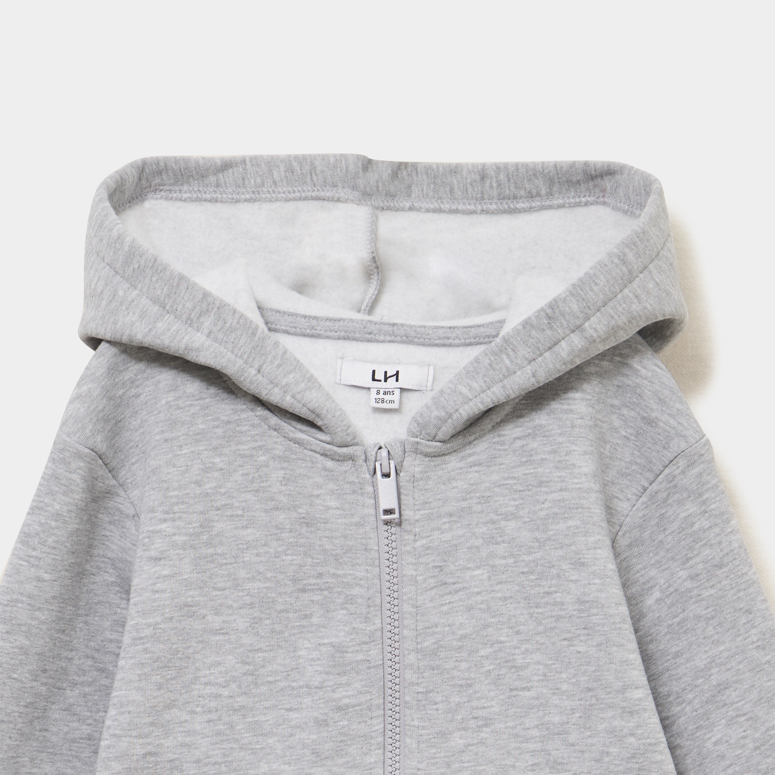 Sweat zipp&eacute; &agrave; capuche en molleton gris clair gar&ccedil;on