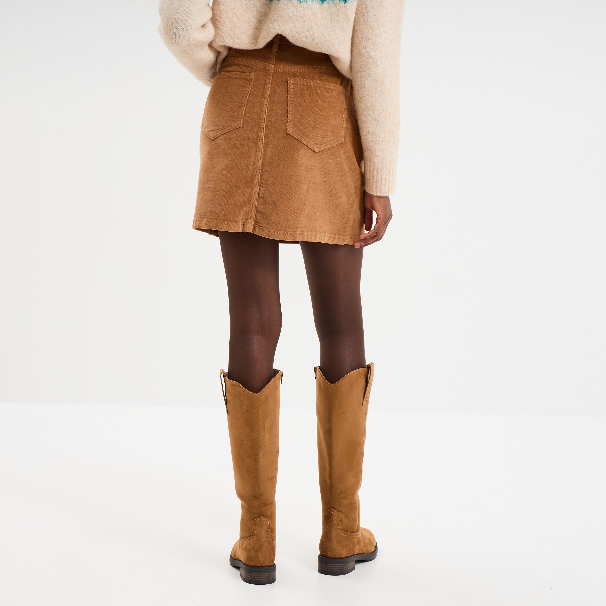 Jupe effet velours courte beige femme