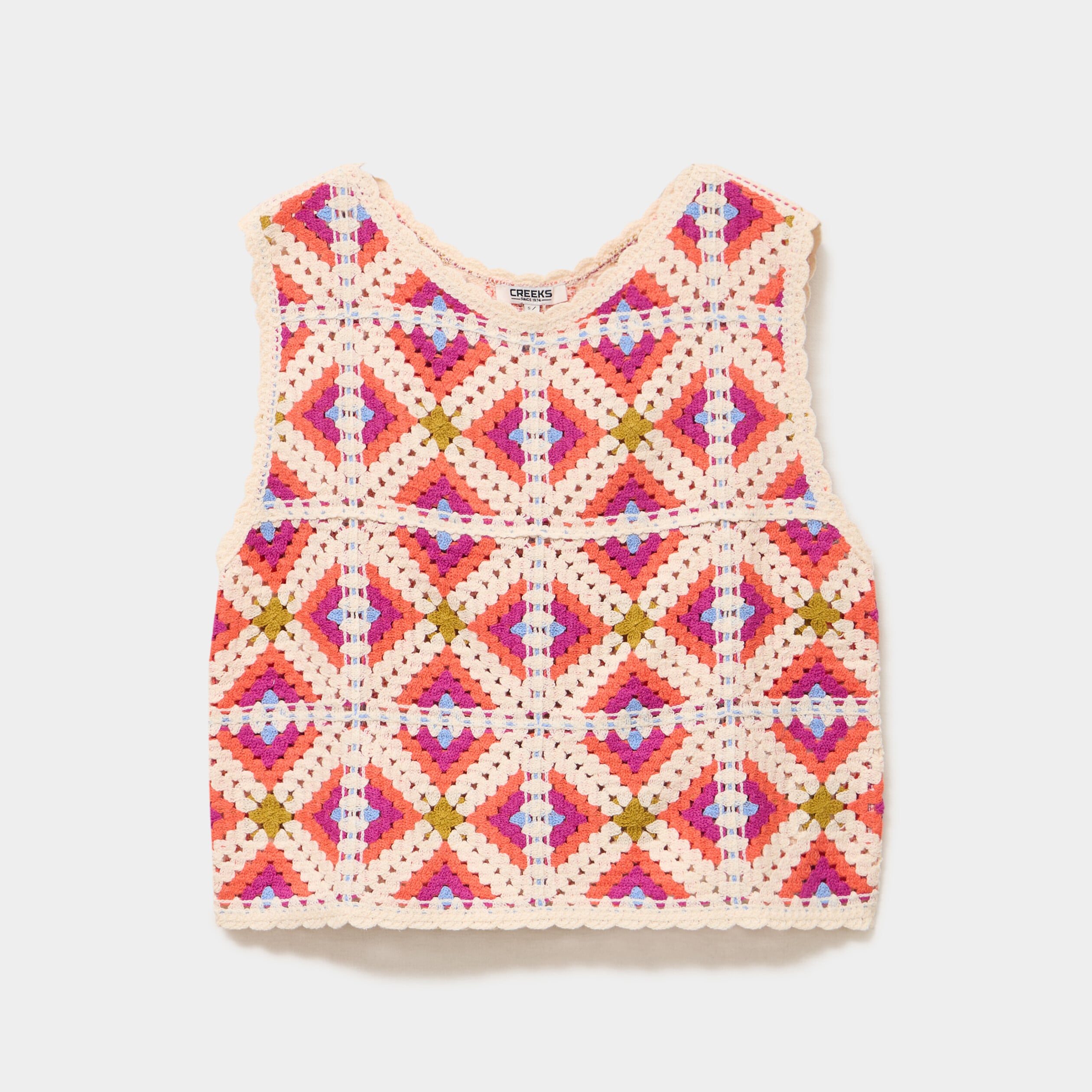 D&eacute;bardeur sans manches effet crochet multicolore femme