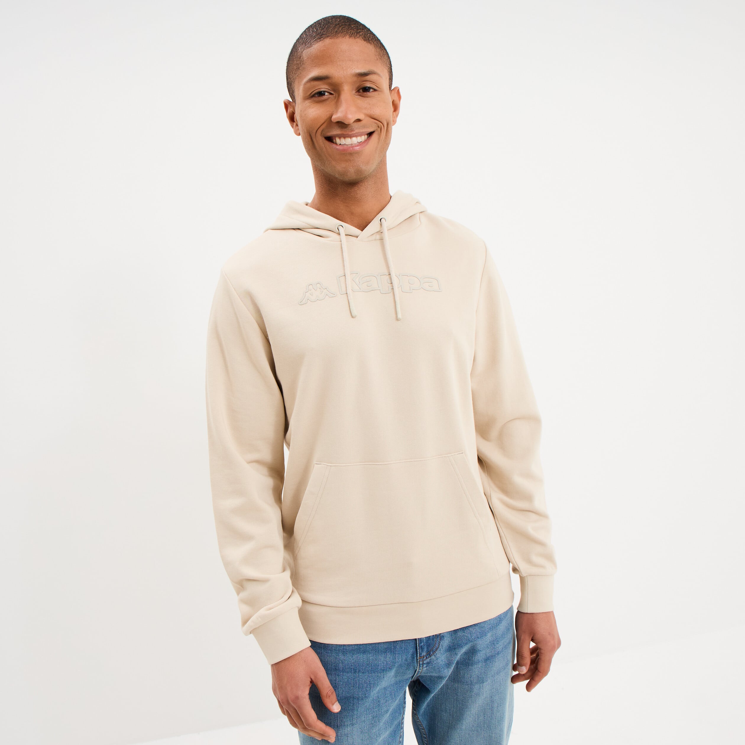 Sweat hoodie molleton &agrave; capuche Kappa ivoire homme