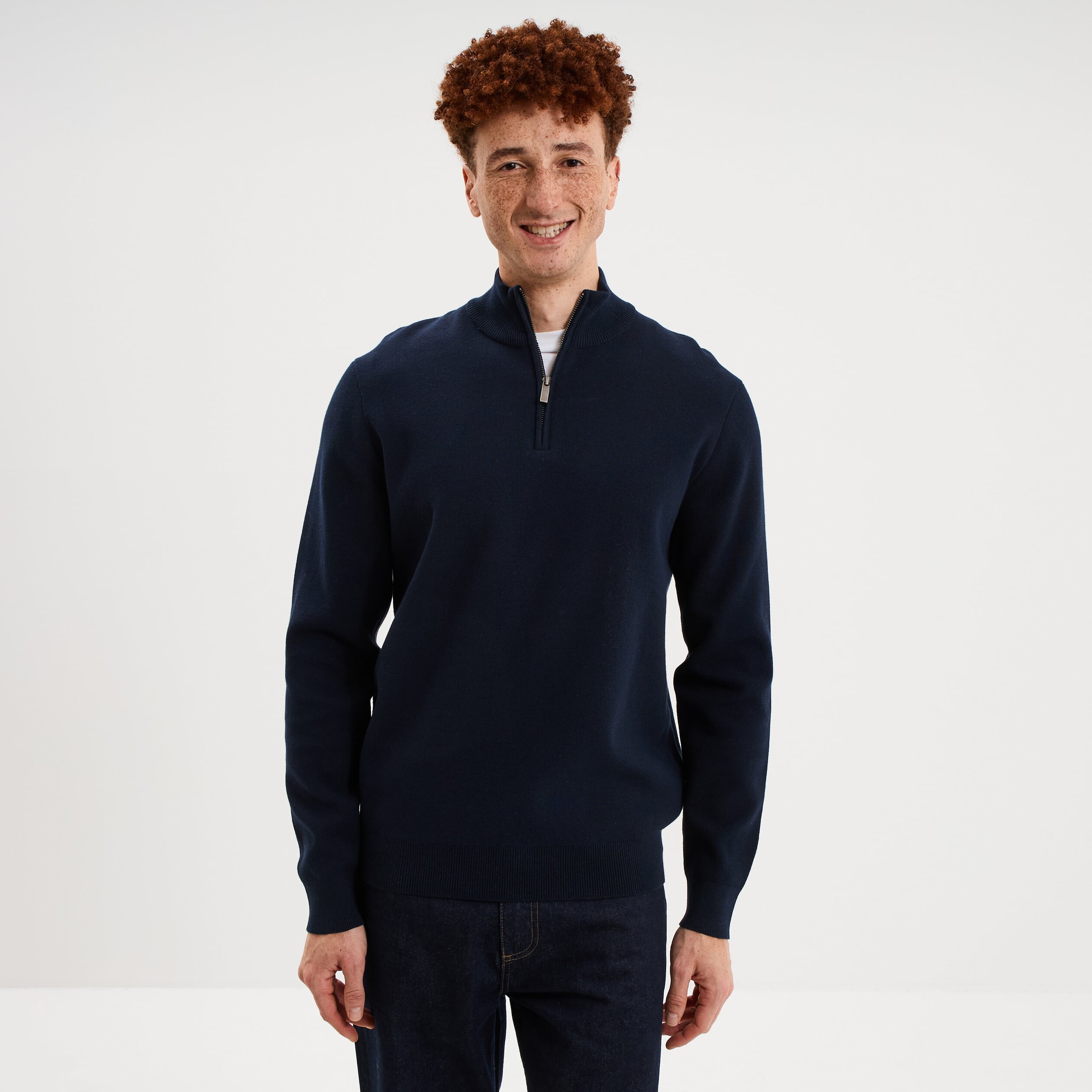 Pull camionneur manches longues bleu marine homme