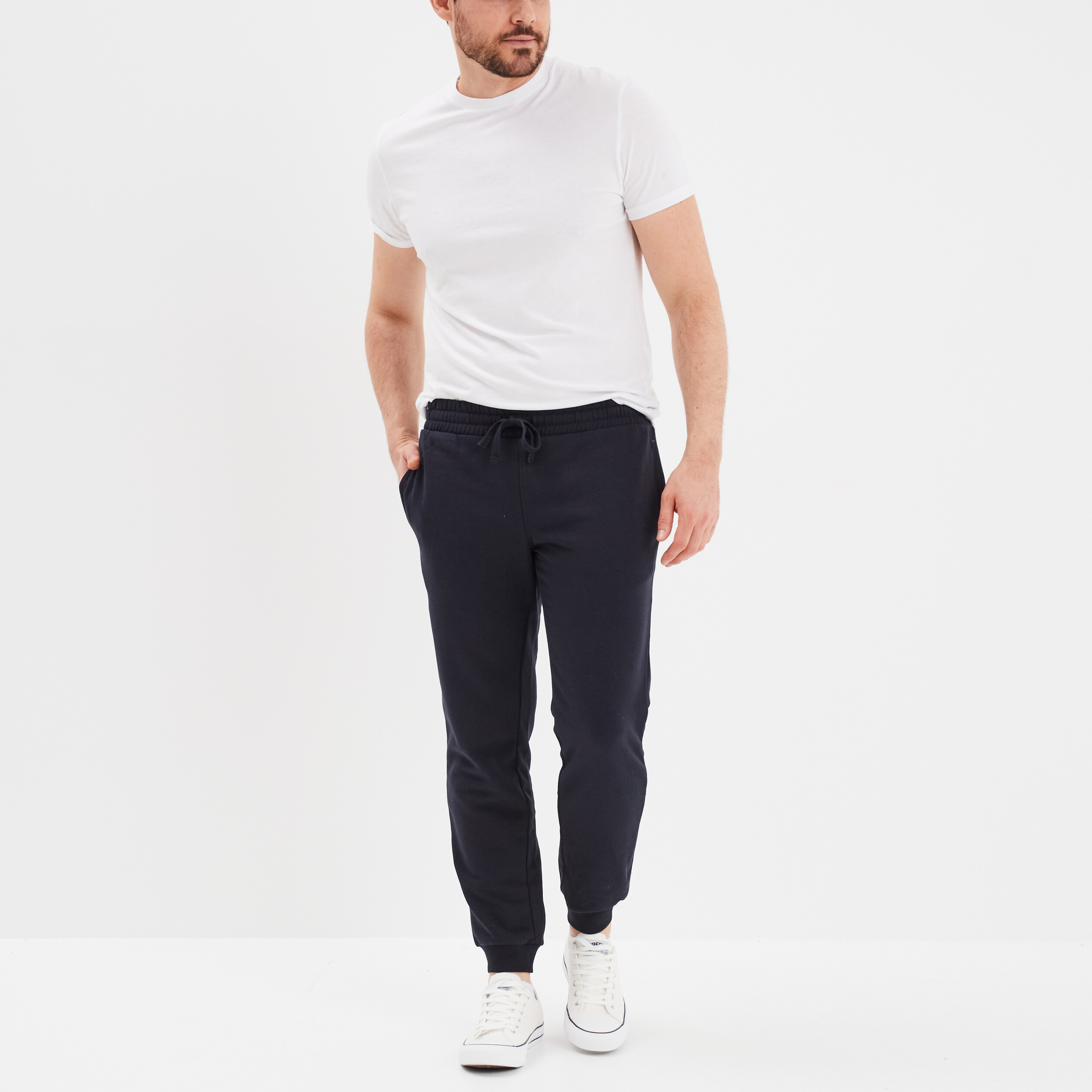 Pantalon jogging droit molleton bleu marine homme