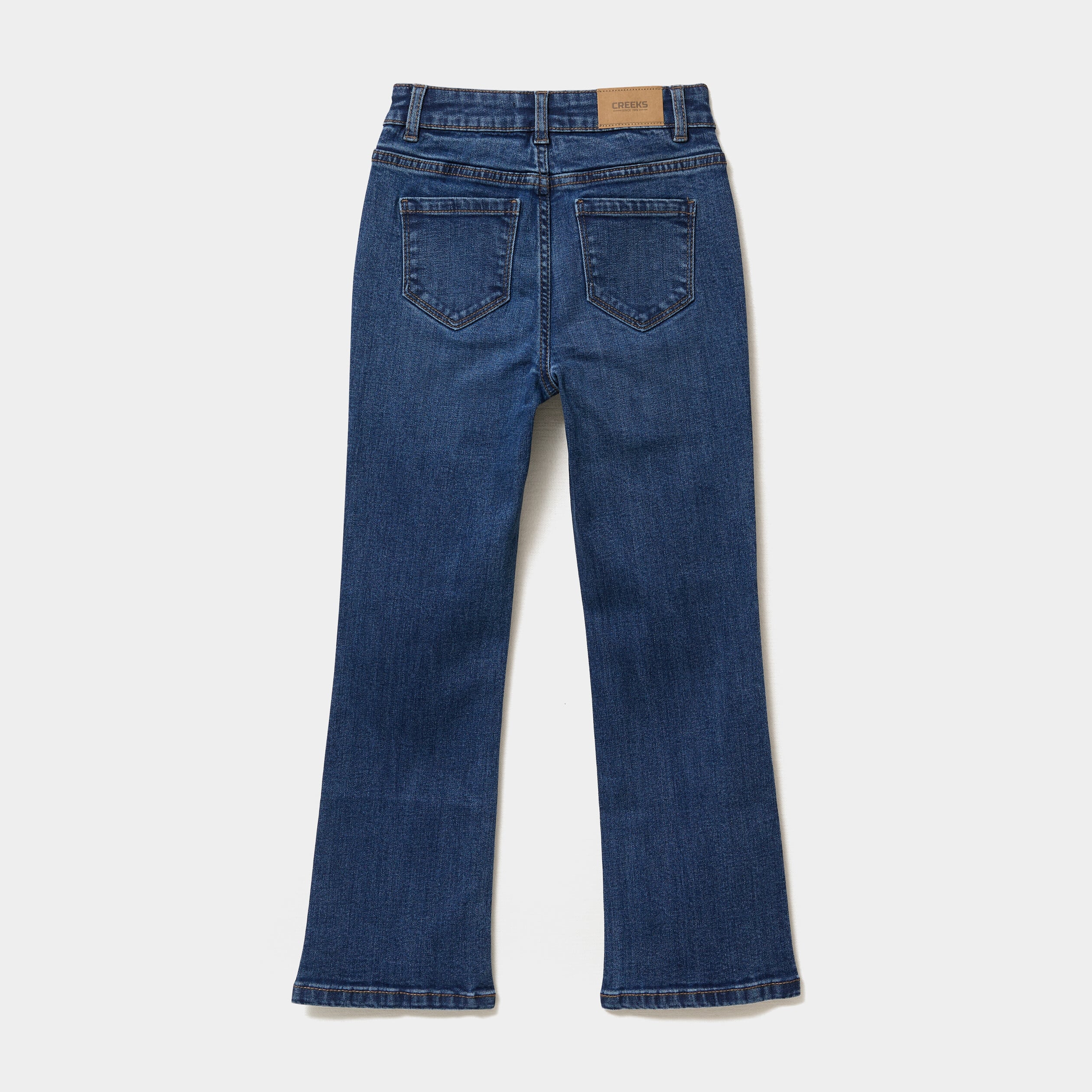Jean flare poches plaqu&eacute;es bleu fonc&eacute; fille