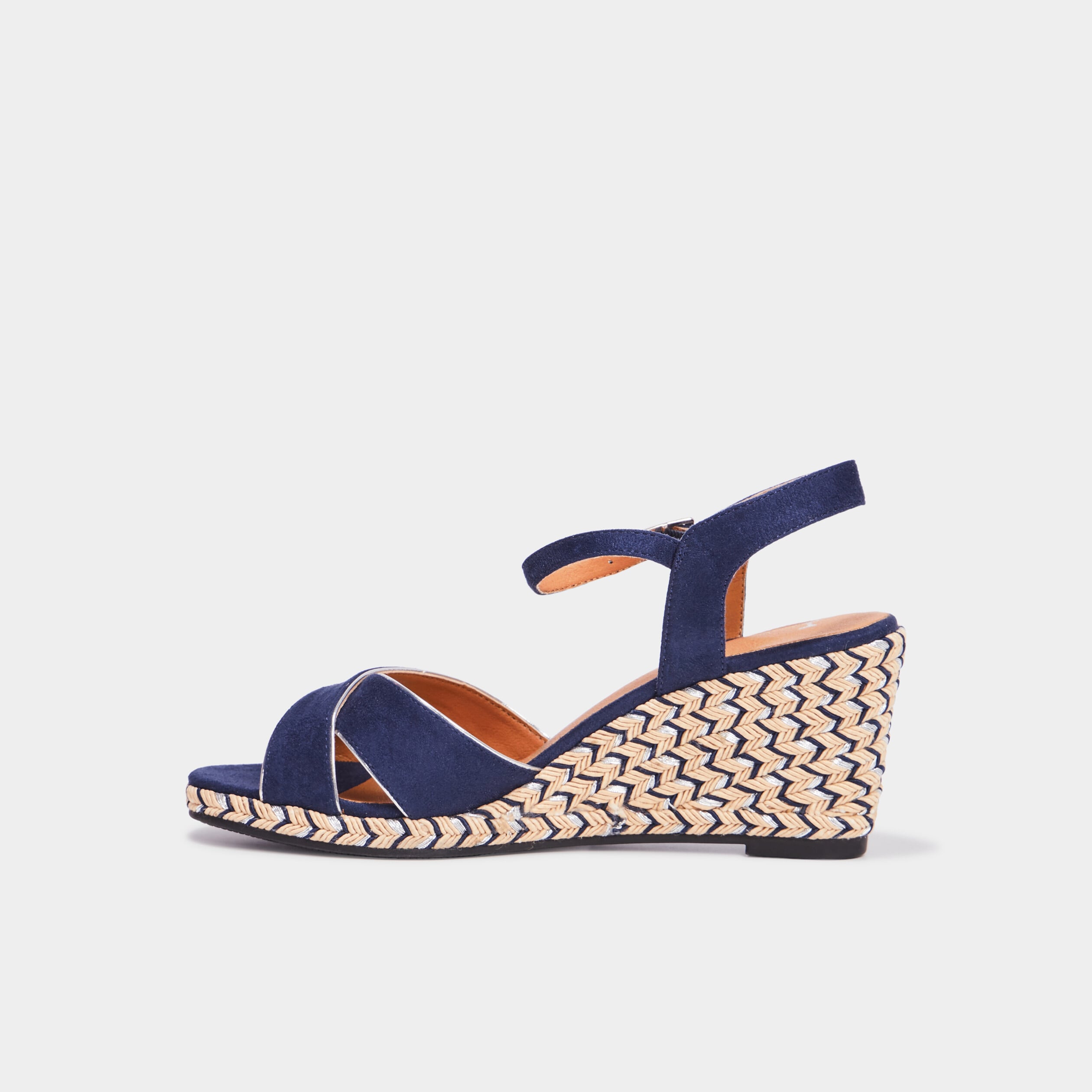 Sandales &agrave; talons compens&eacute;s bleu marine femme