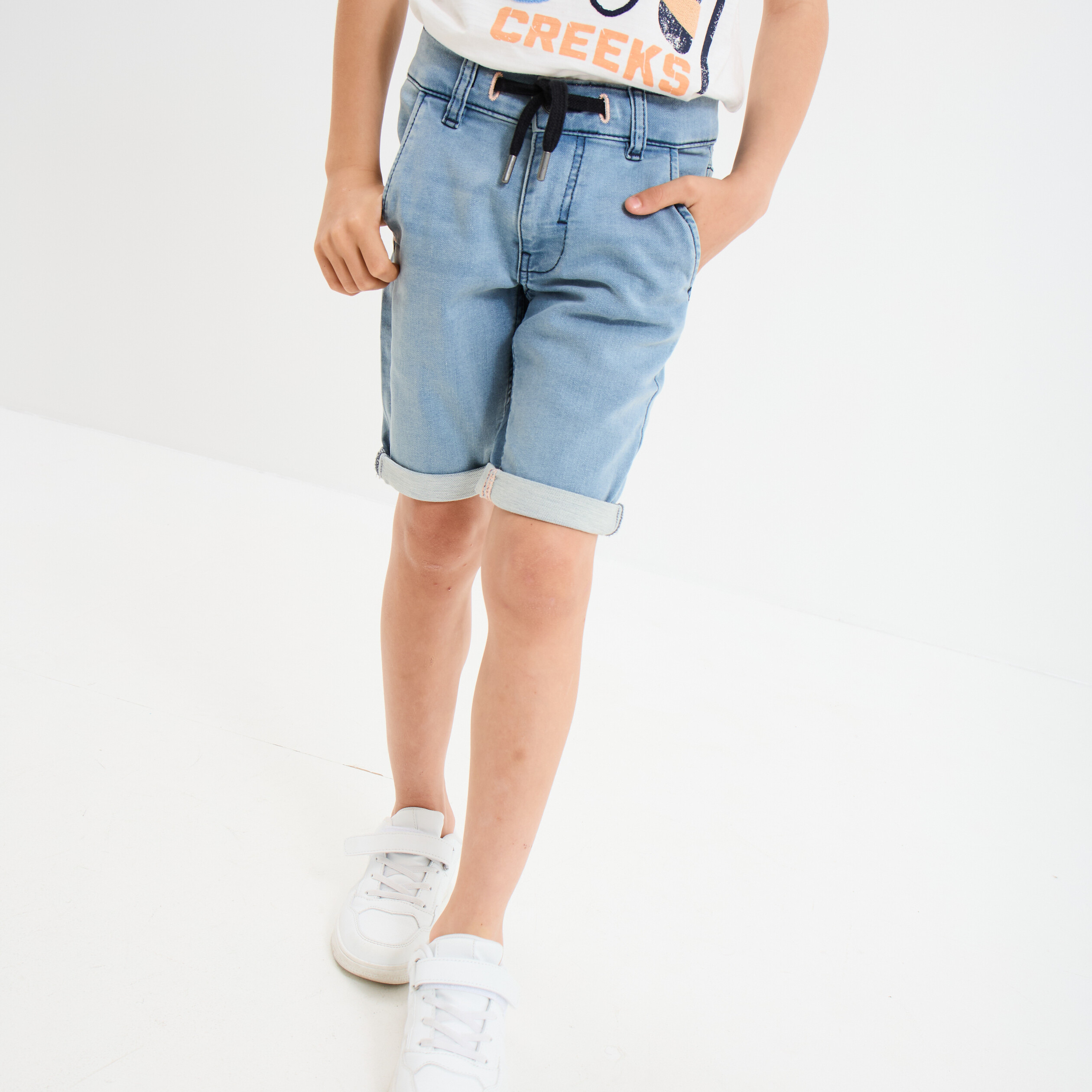 Bermuda droit en jean denim double stone garçon | La Halle