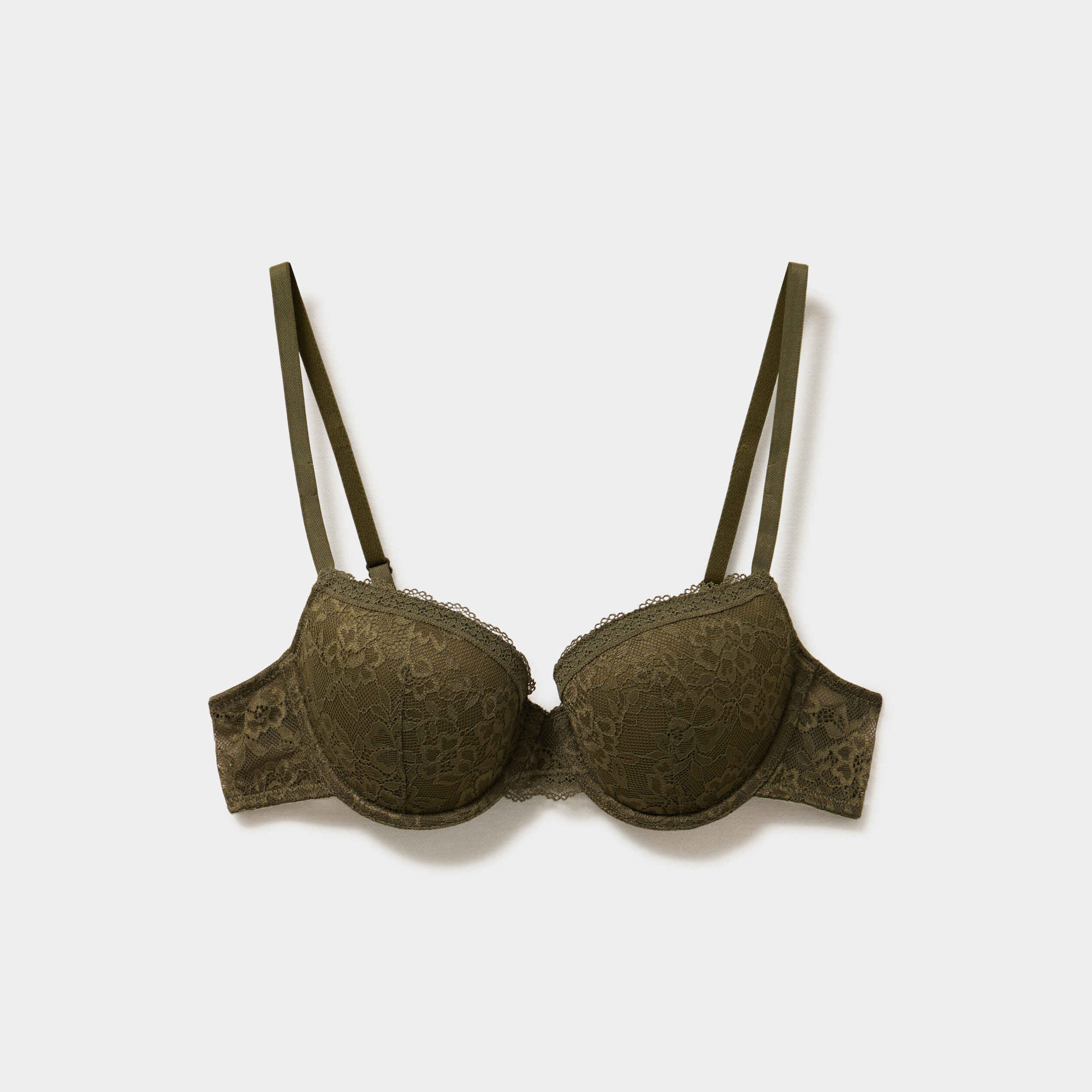 Soutien-gorge corbeille padd&eacute; dentelle vert kaki femme