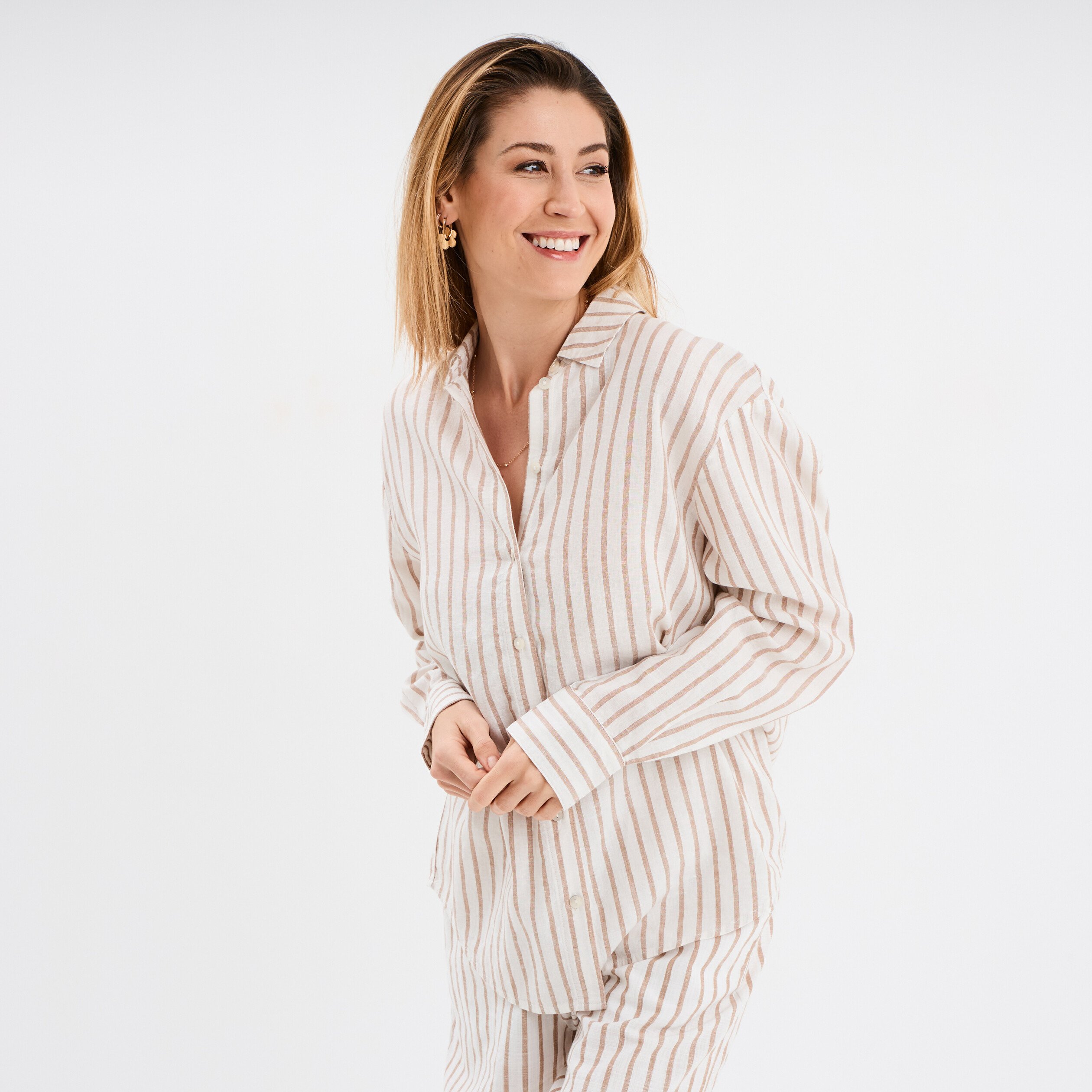 chemise oversize lin melange blanc femme Chemise oversize lin mélangé blanc femme