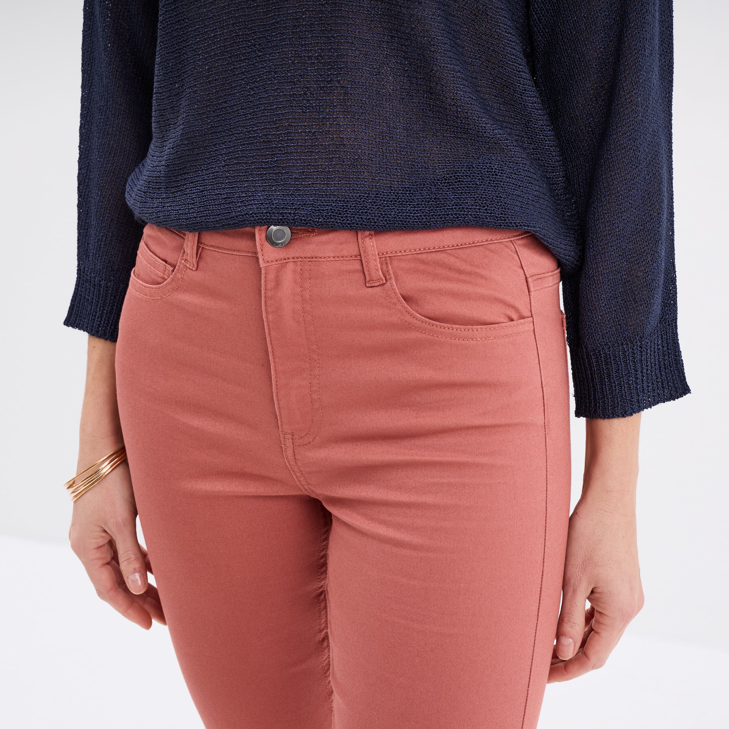 Pantalon slim stretch vieux rose femme