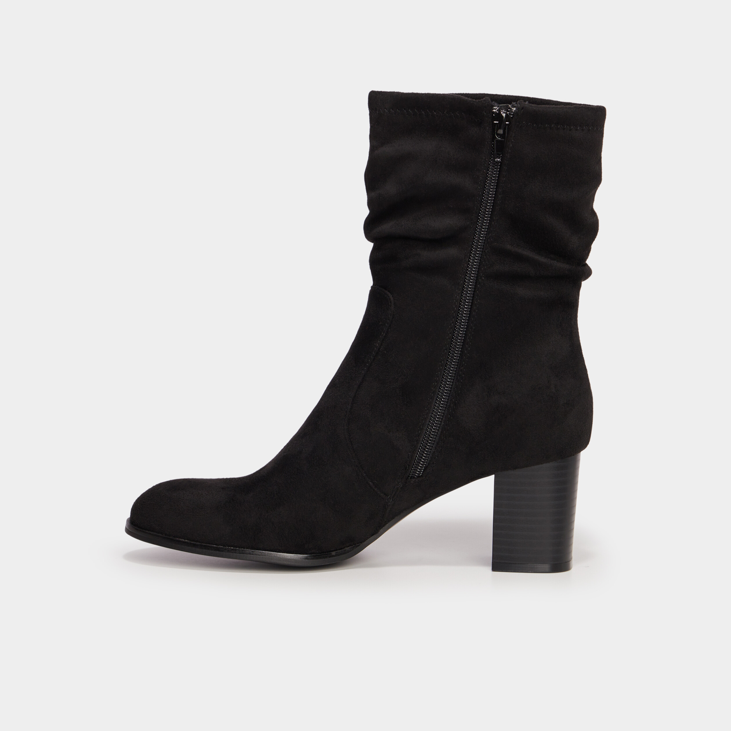 Bottines pliss&eacute;es aspect daim &agrave; talons noir femme