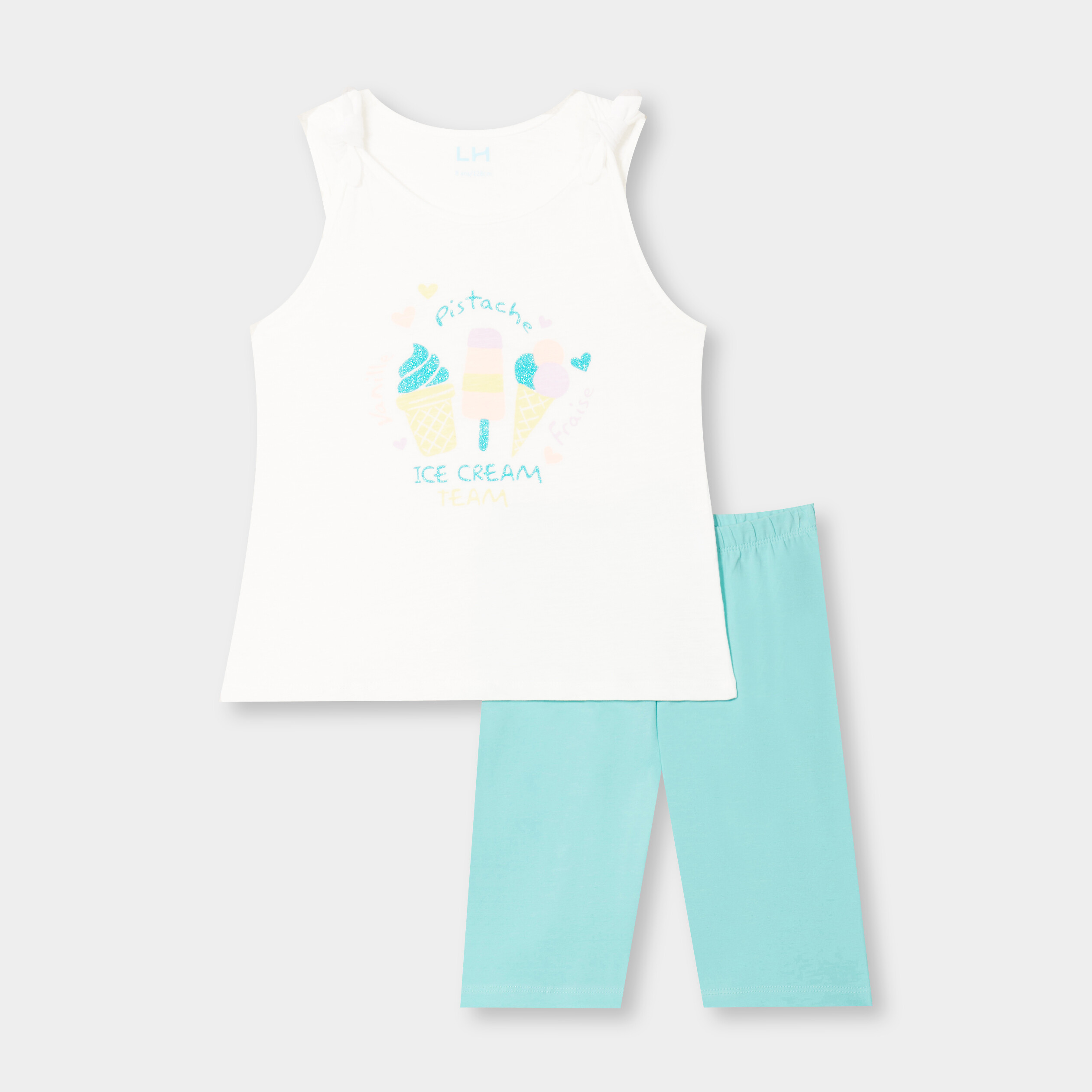 ensemble debardeur et cycliste coton ivoire fille Ensemble débardeur et cycliste coton ivoire fille