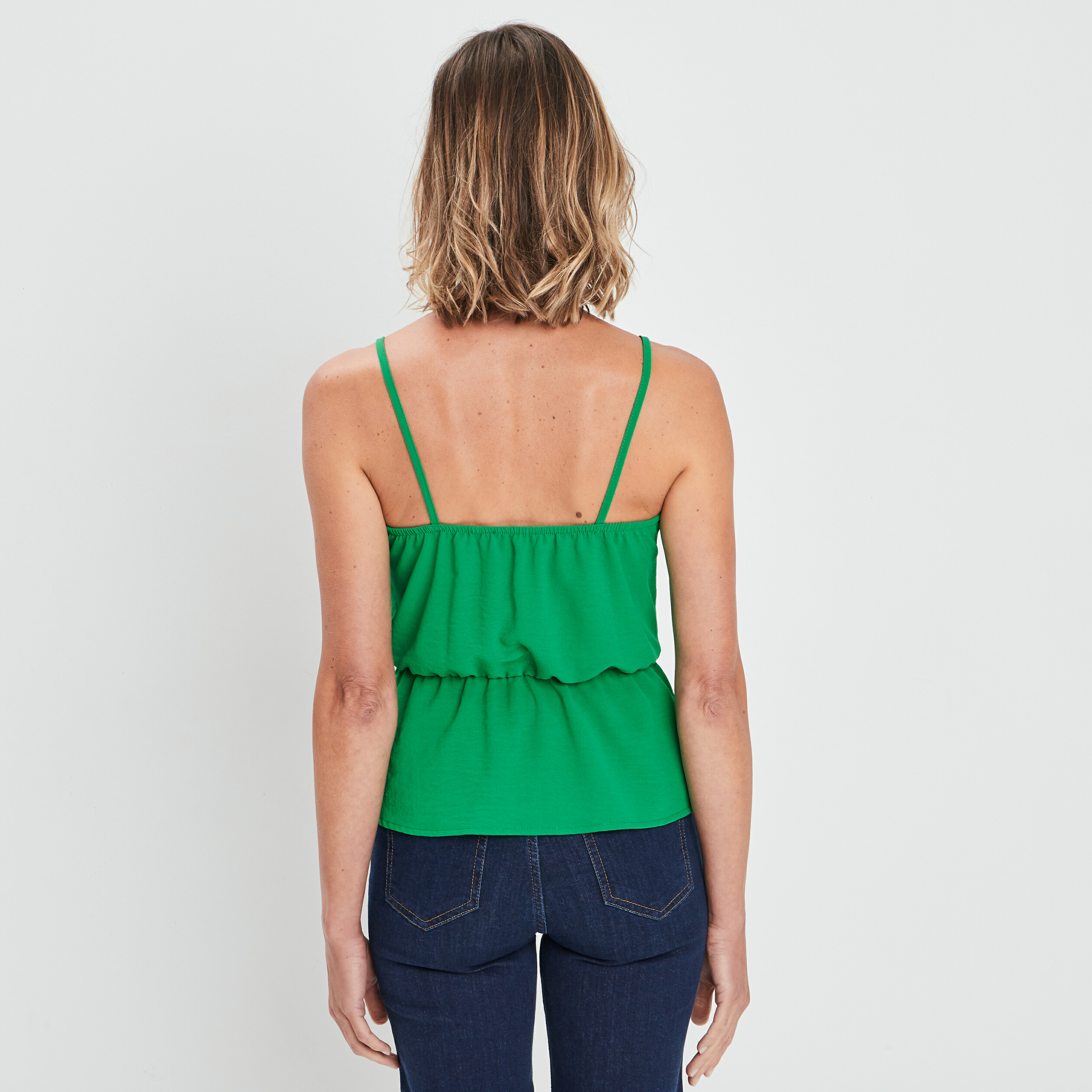 Blouse volantée bretelles fines vert femme