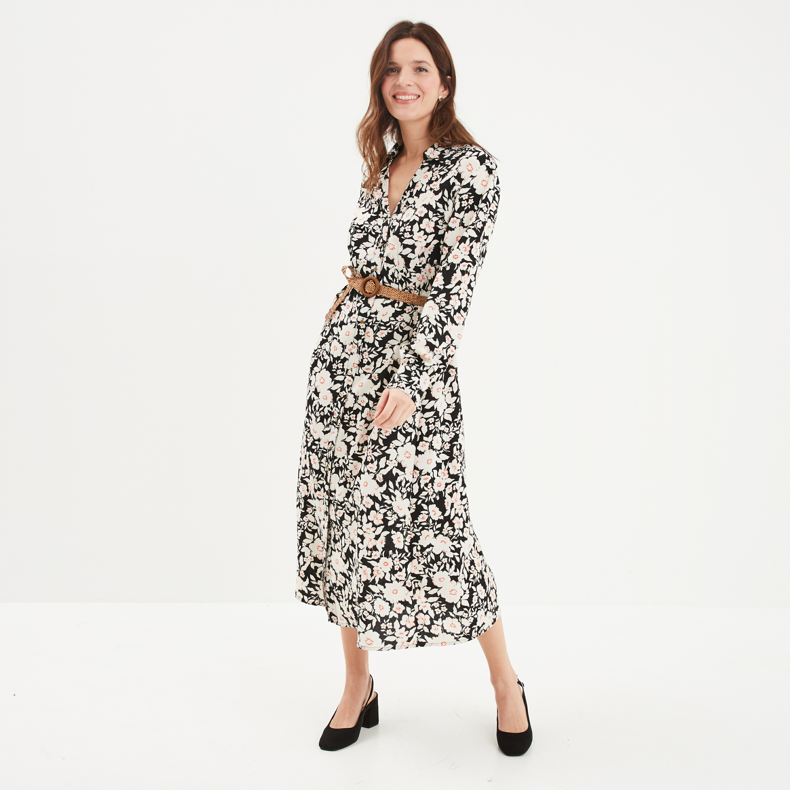 robe chemise longue ceinturee noir femme Robe chemise longue ceinturée noir femme