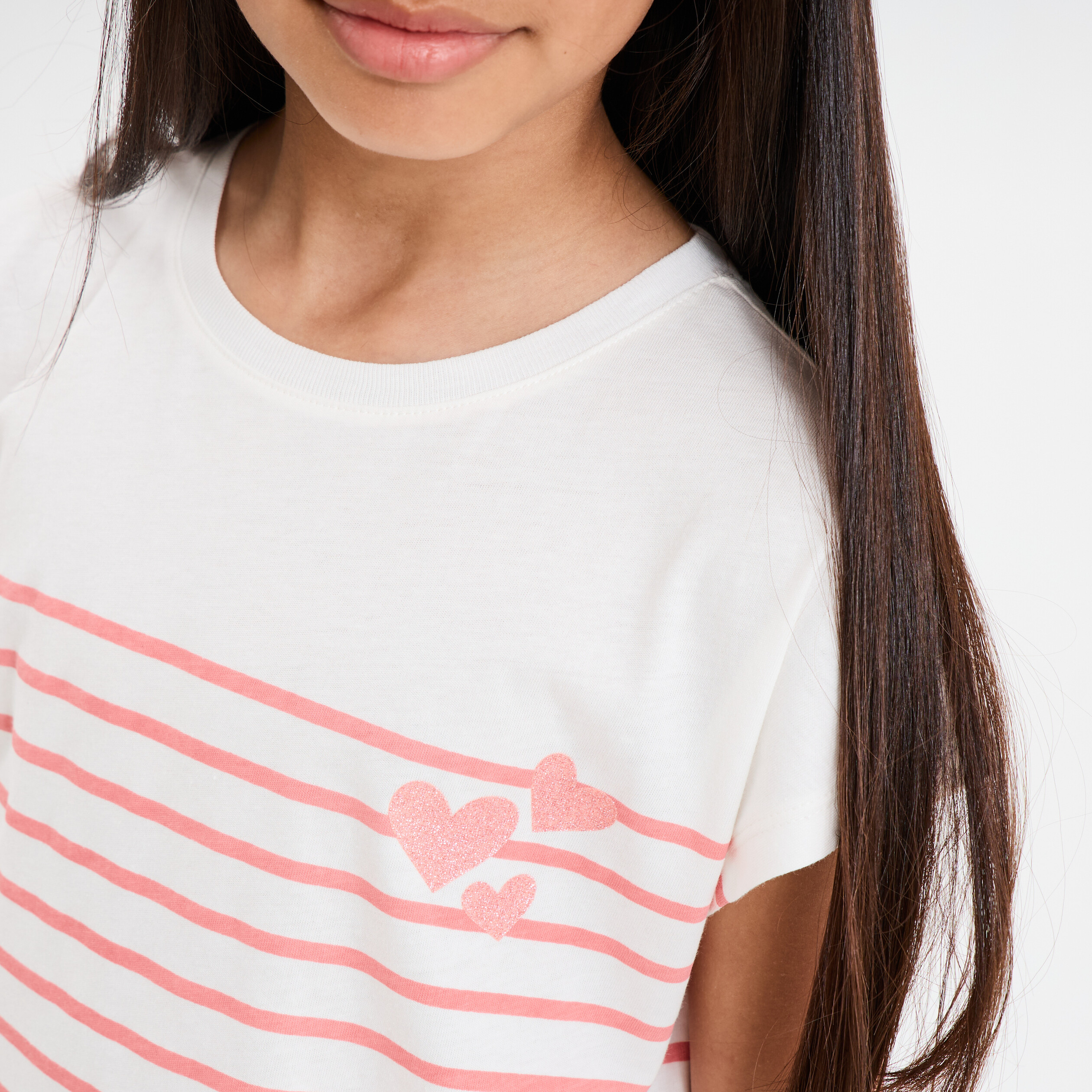 T-shirt manches courtes col rond coton ecru fille