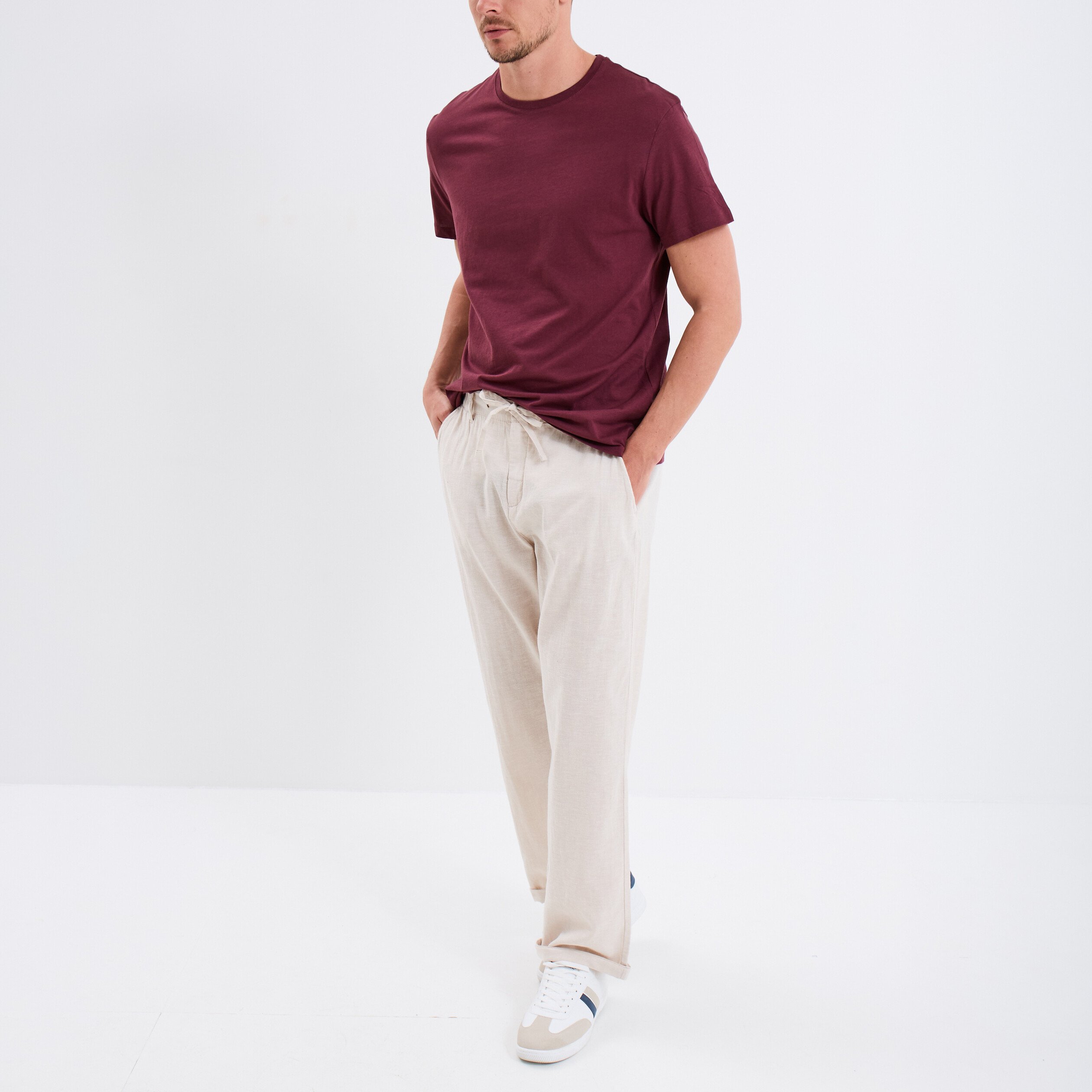pantalon chino melange lin coton gris clair homme Pantalon chino mélange lin coton gris clair homme
