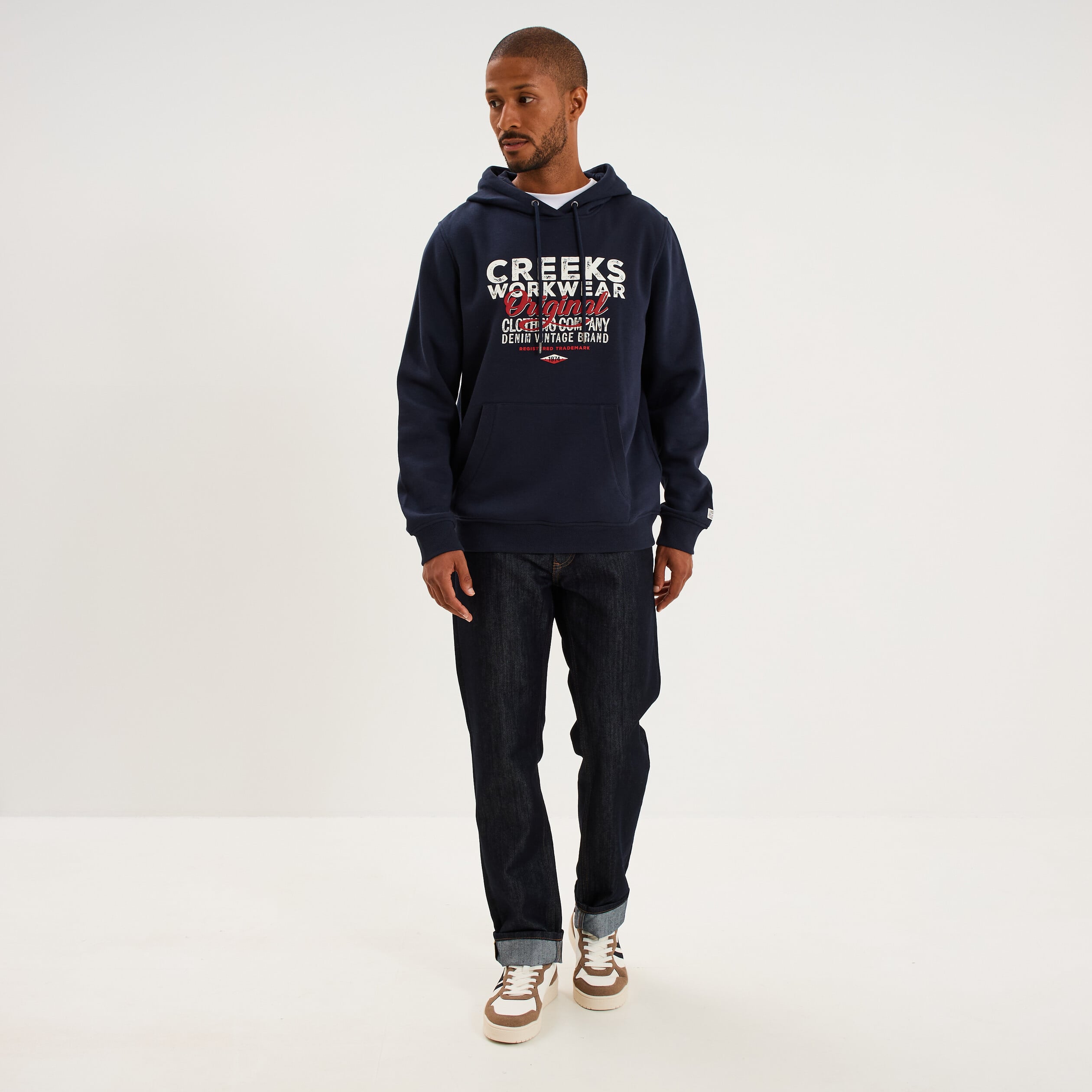 Sweat hoodie 1 poche bleu marine homme