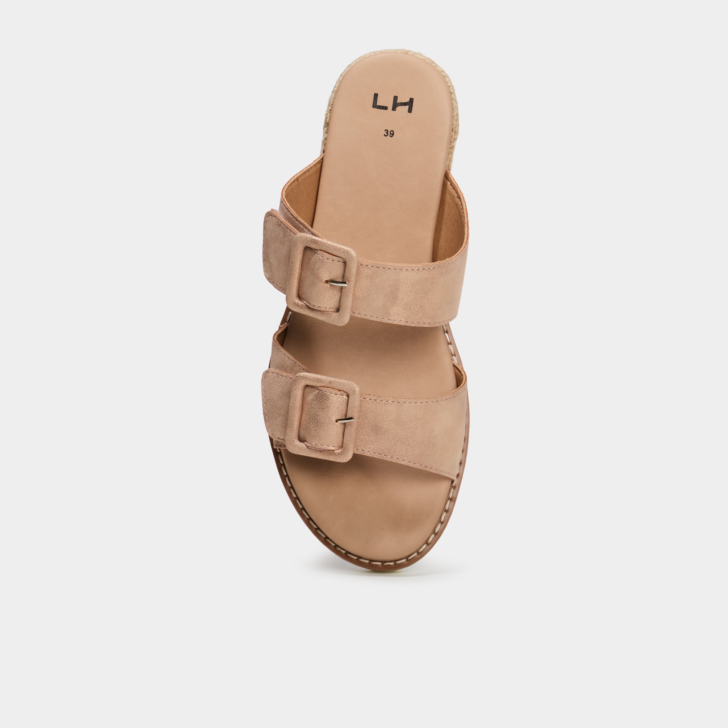 Mules compens&eacute;es &agrave; scratchs rose champagne femme