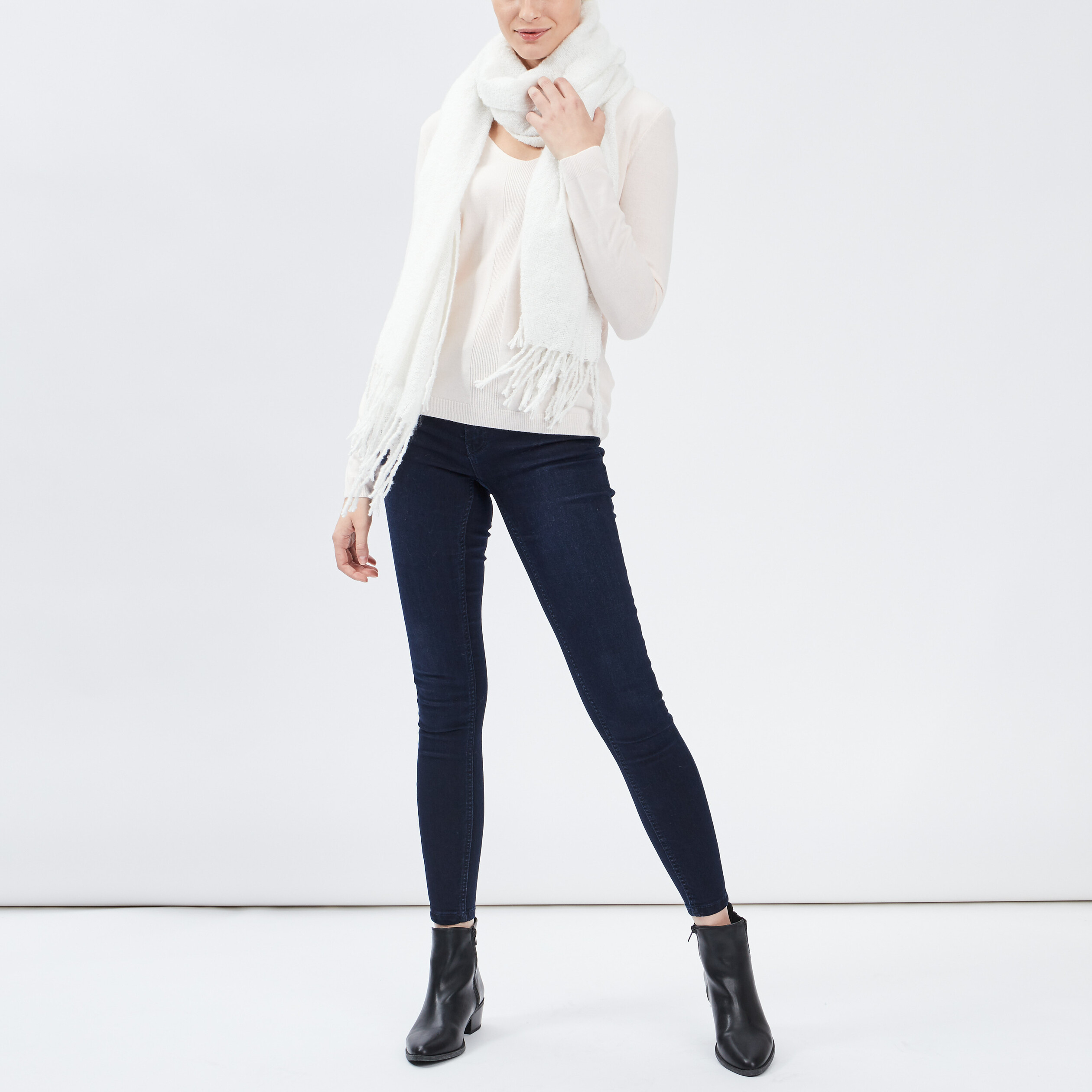 Pull col V manches longues rose clair femme