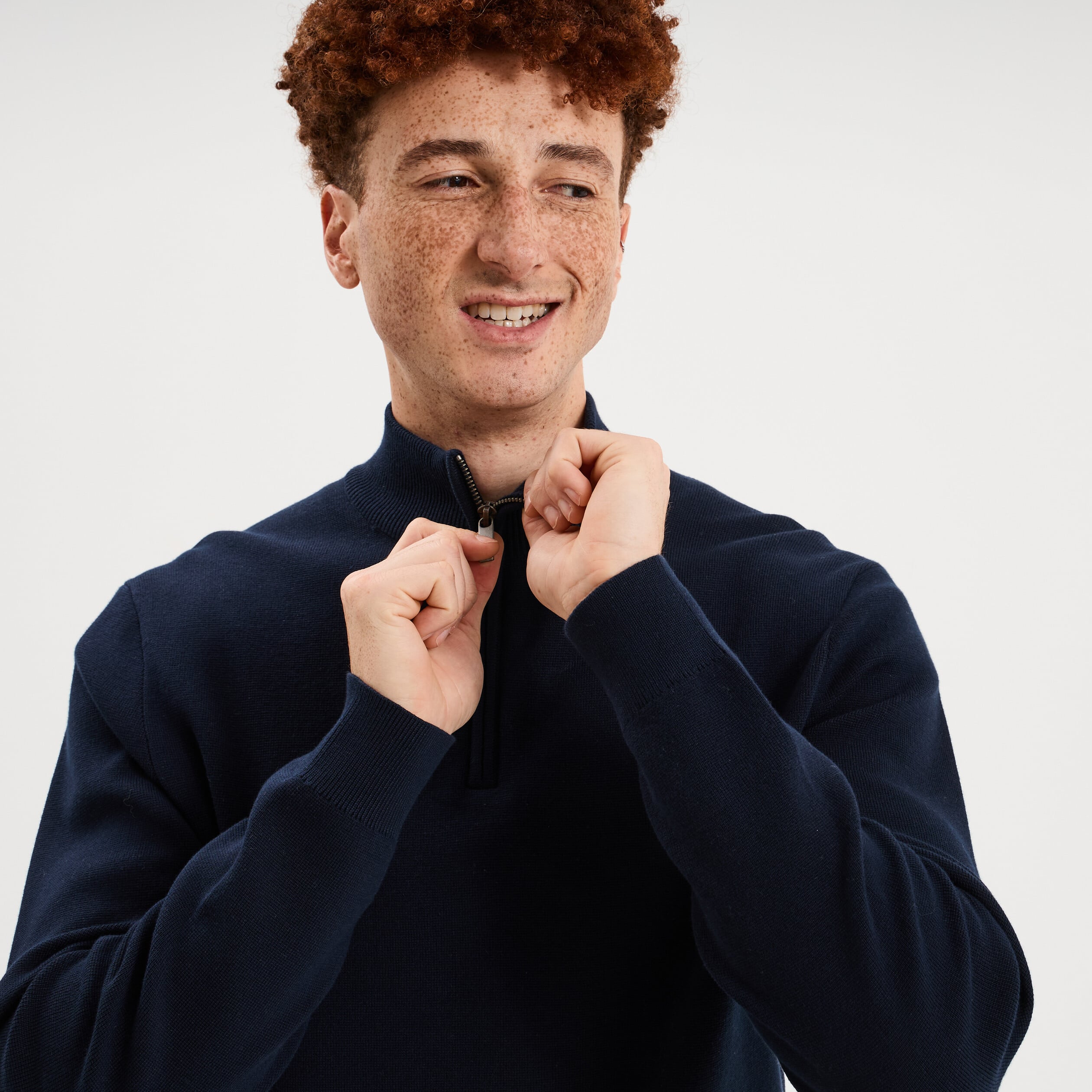 Pull camionneur manches longues bleu marine homme