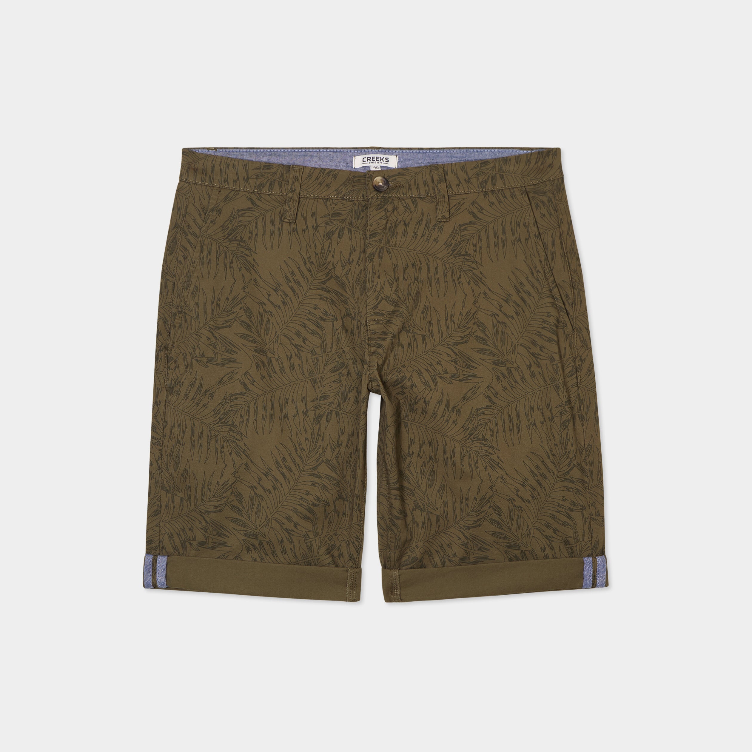 Bermuda short chino droit coton stretch vert kaki homme