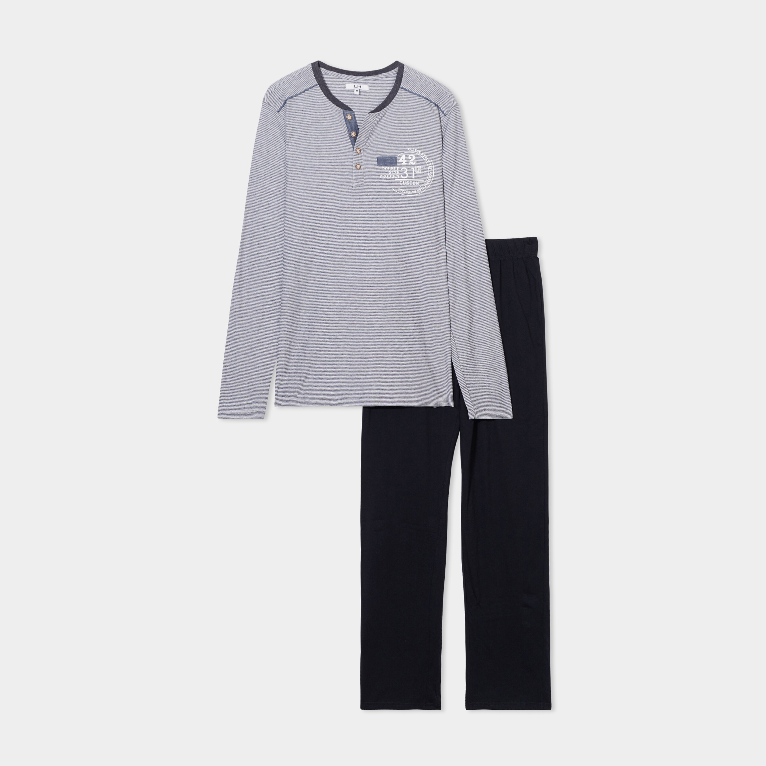 Ensemble pyjama 2 pi&egrave;ces gris fonc&eacute; homme