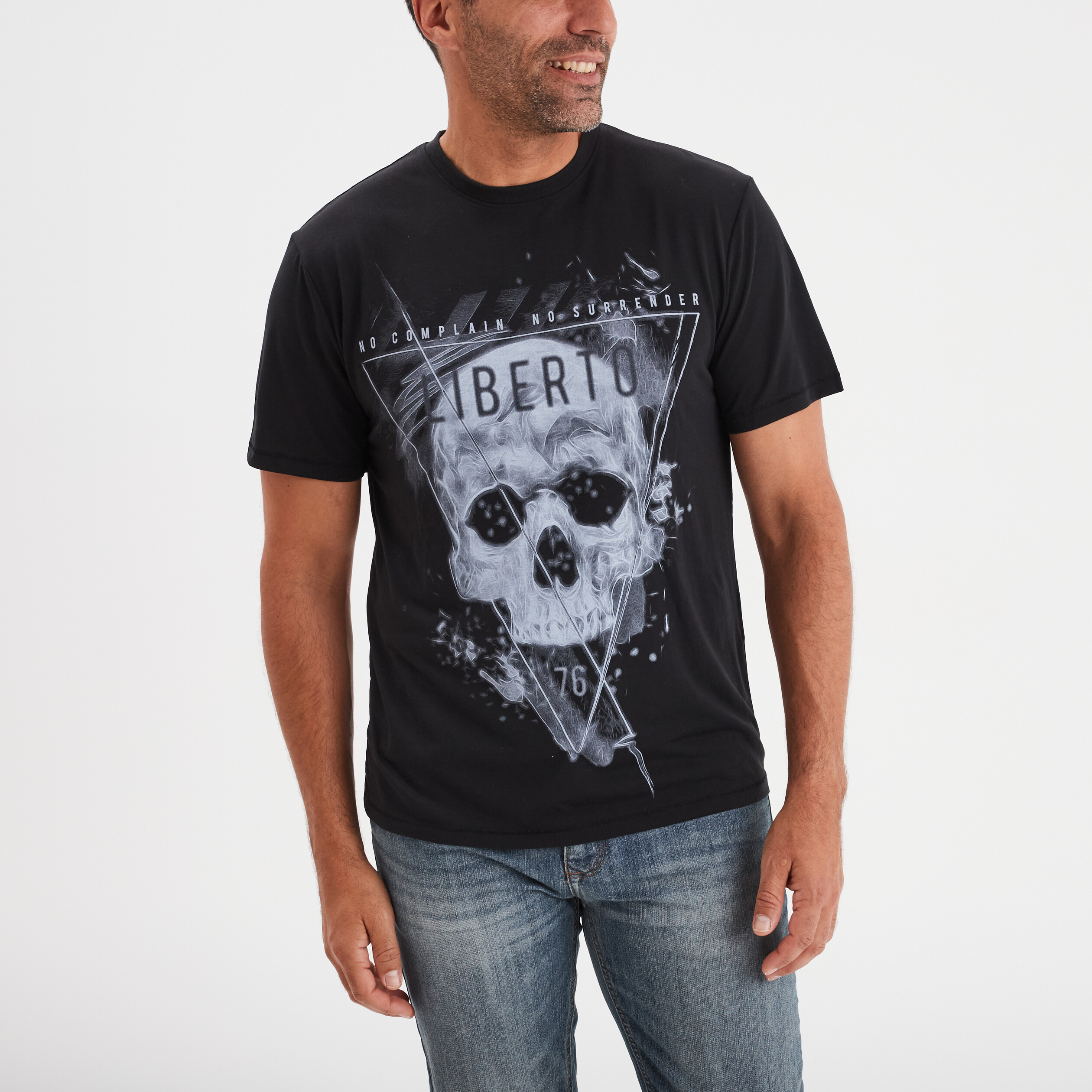 t shirt droit manches courtes liberto noir homme T-shirt droit manches courtes Liberto noir homme