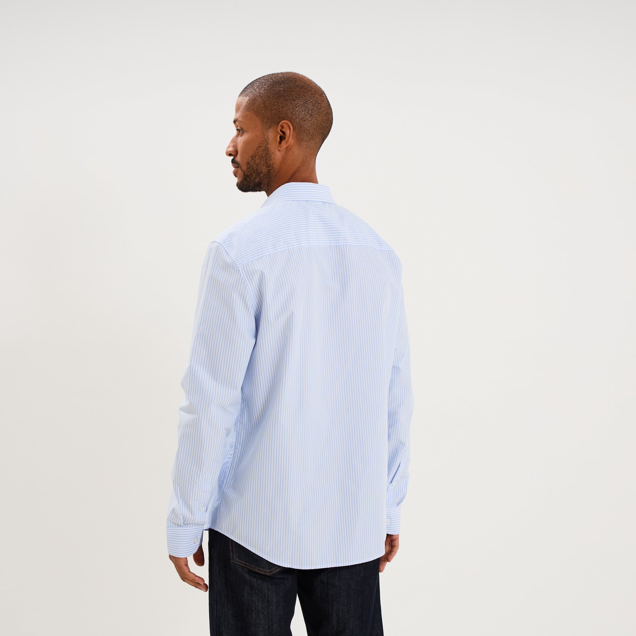 Chemise col italien manches longues bleu ciel homme
