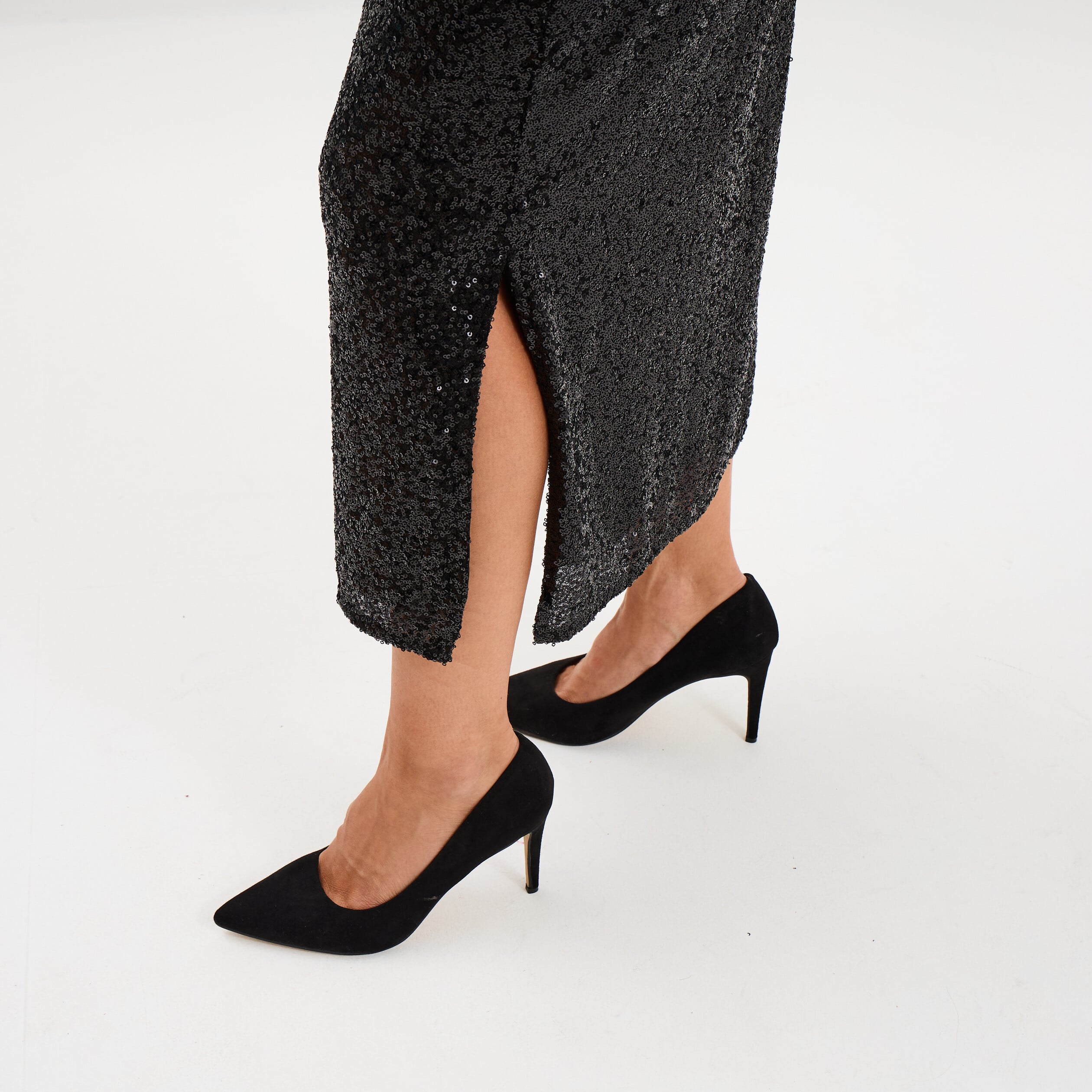 Jupe longue &agrave; sequins noir femme