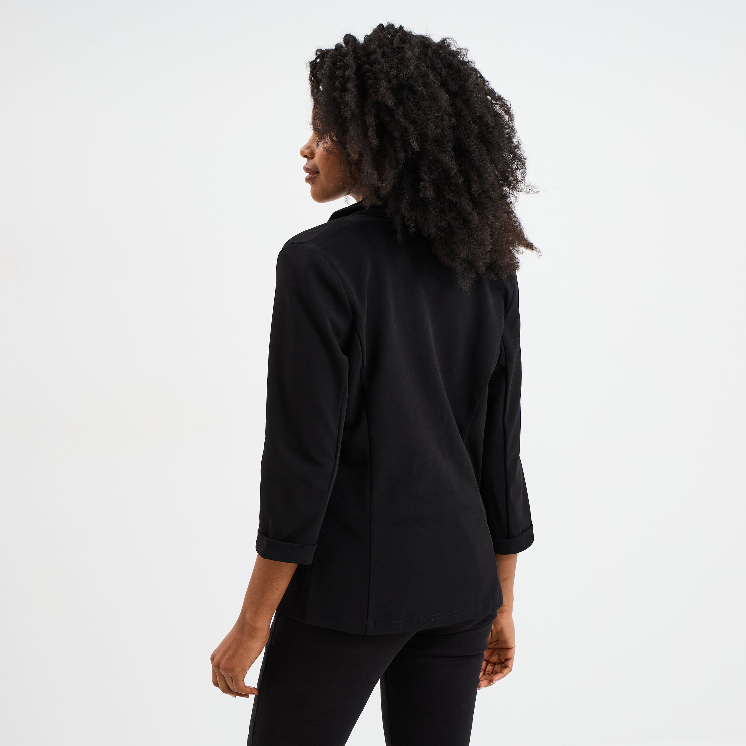 Veste blazer cintr&eacute; manches 3/4 noir femme