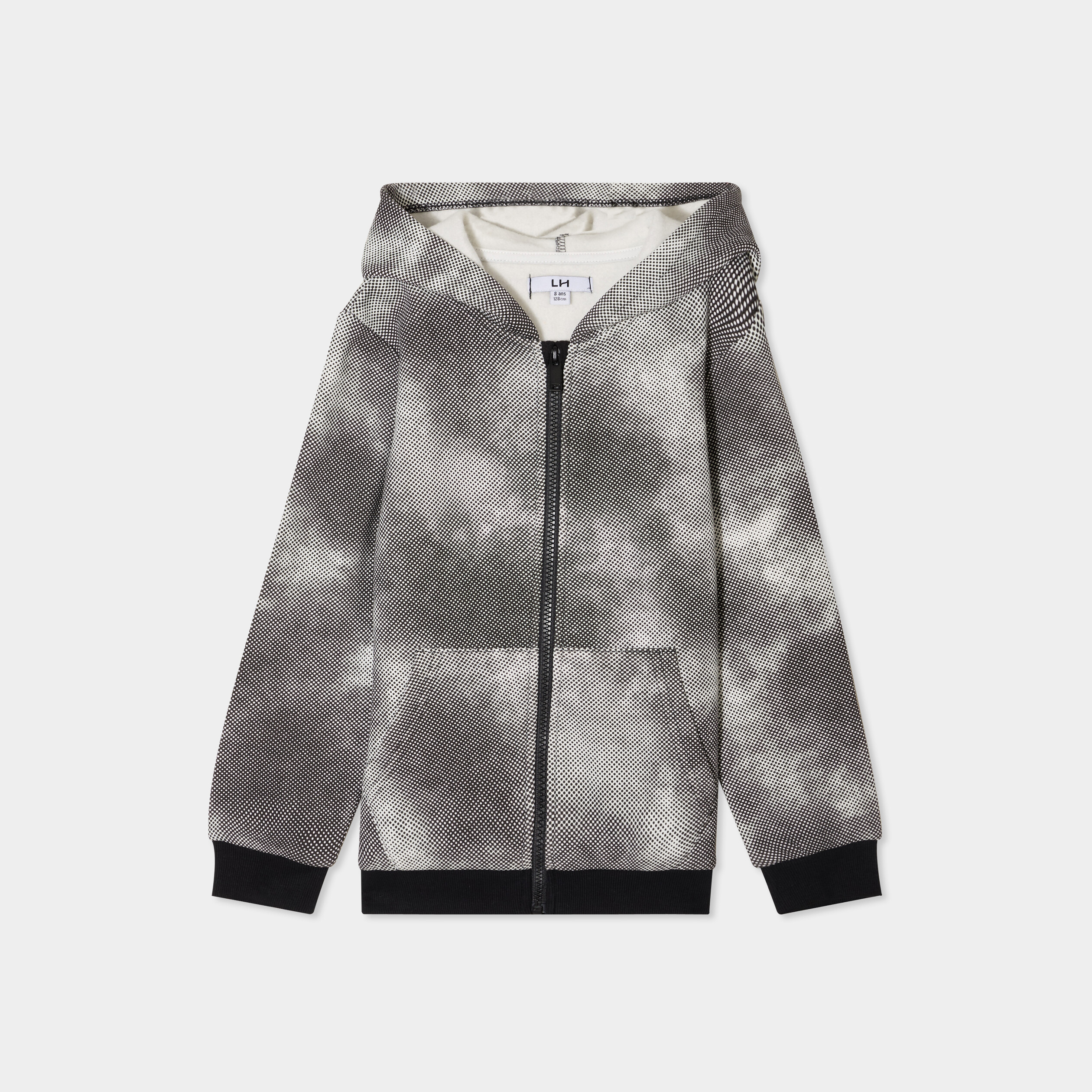 Sweat zipp&eacute; &agrave; capuche imprim&eacute; molleton noir gar&ccedil;on