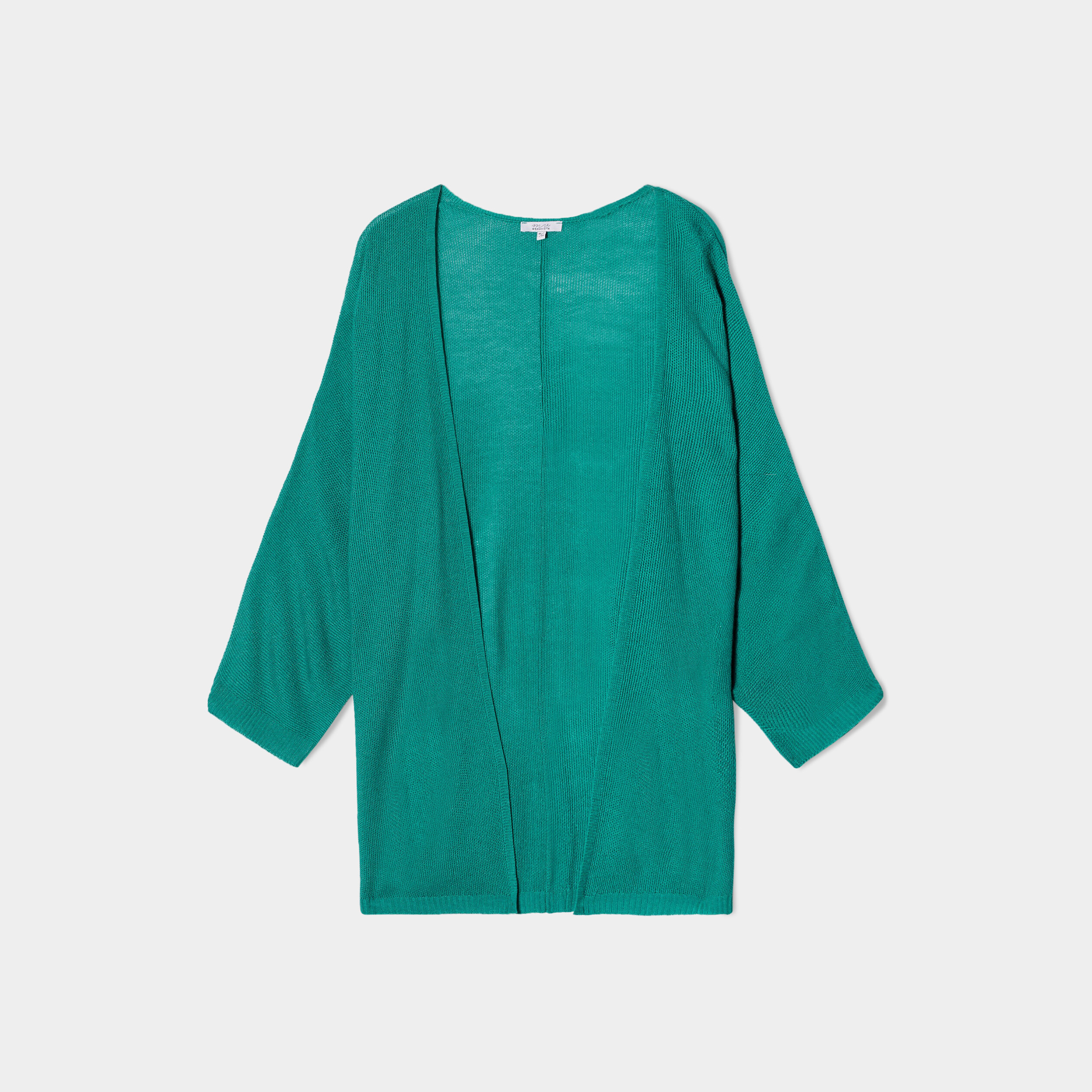 gilet col ouvert manches 34 vert emeraude femmegt Gilet col ouvert manches 3/4 vert émeraude femme grande taille