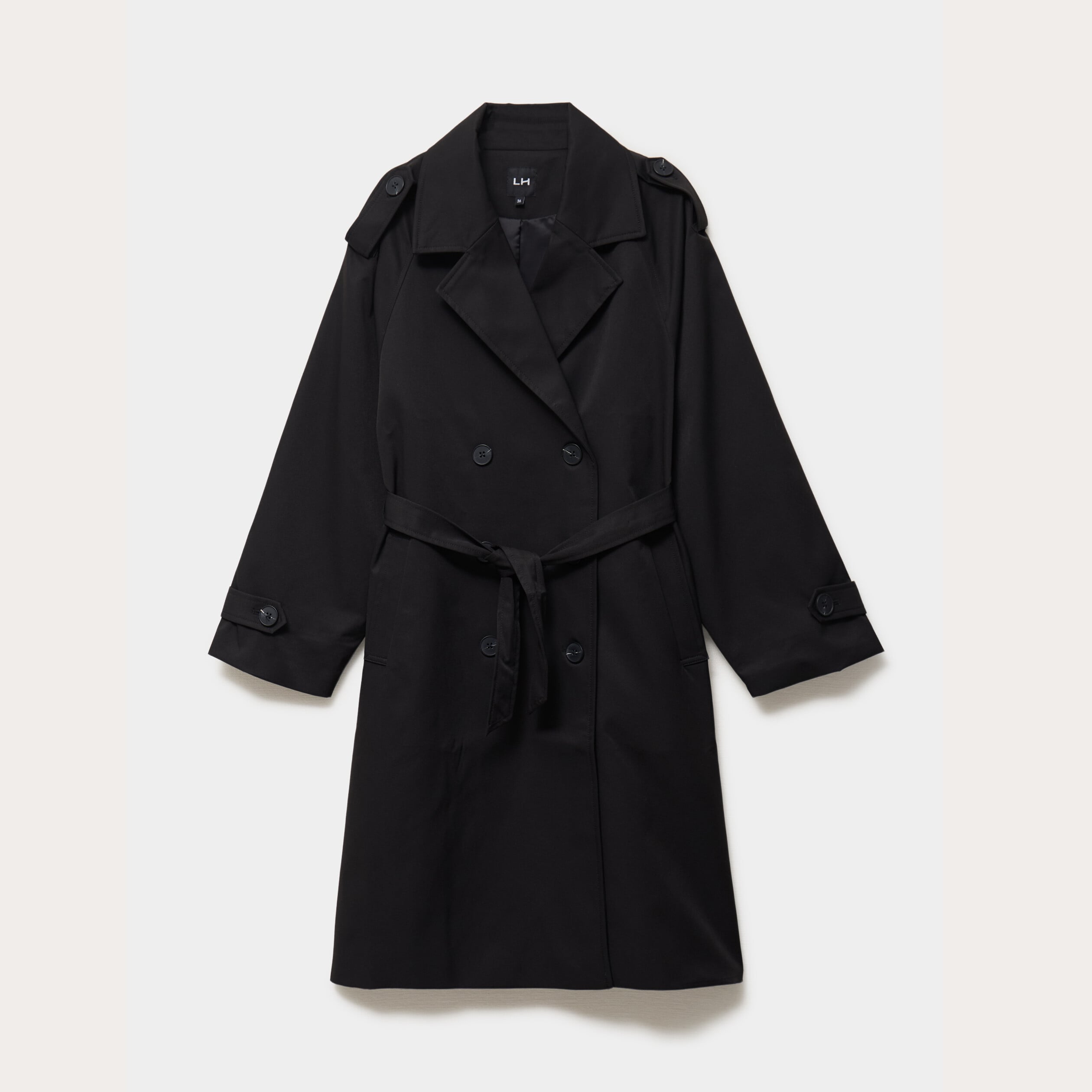 Trench long ceintur&eacute; noir femme