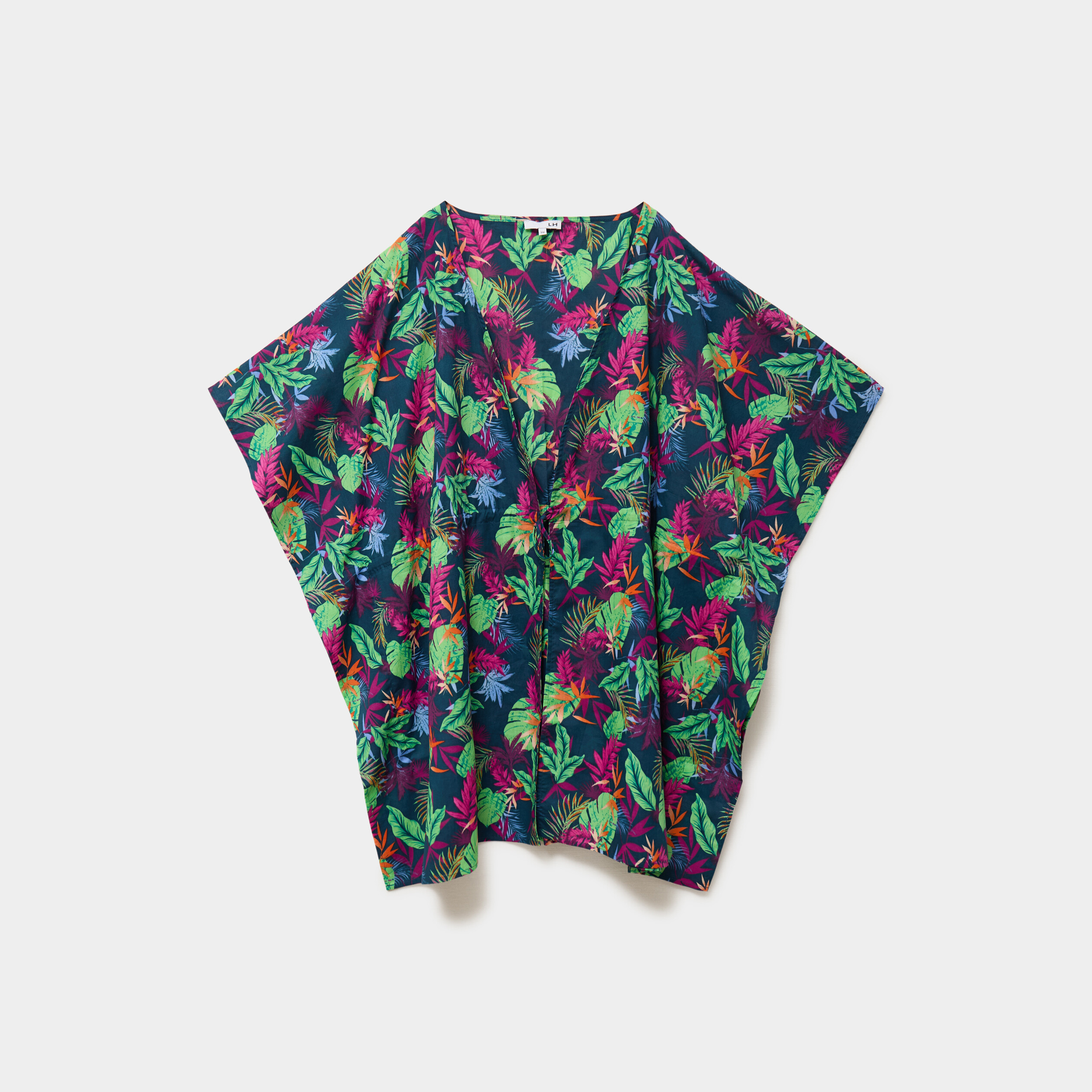 Robe de plage en coton col V bleu p&eacute;trole femme