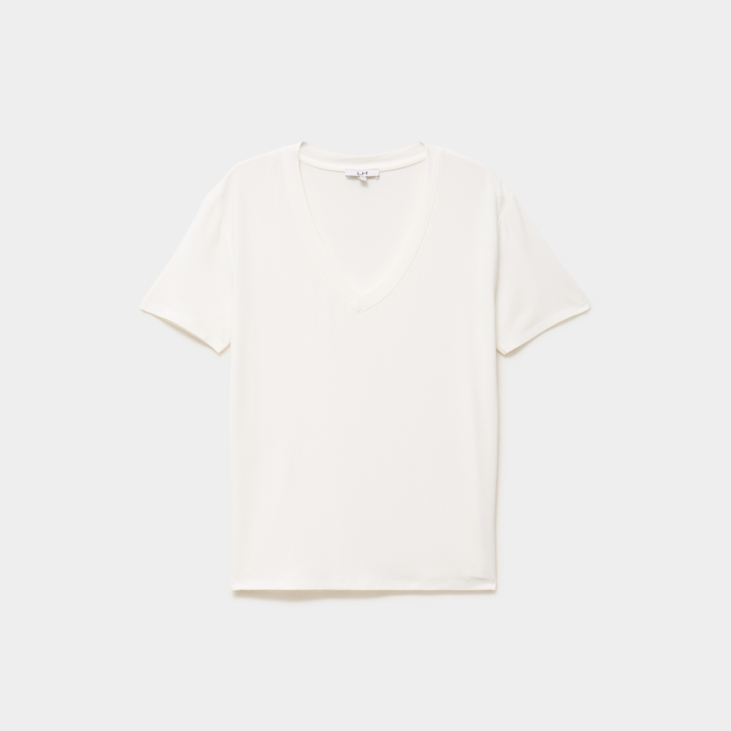 T-shirt fluide col en V manches courtes blanc femme