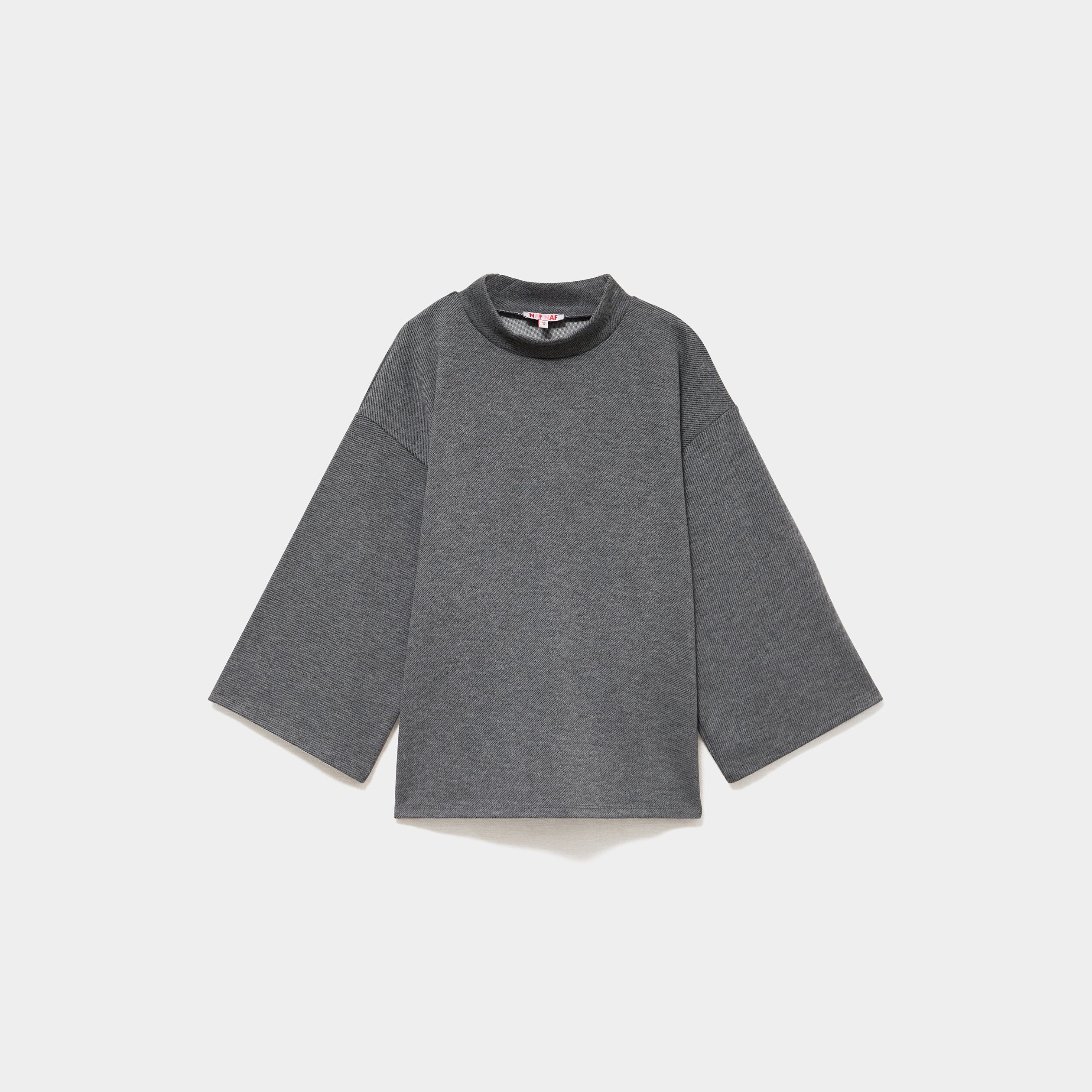 Top oversize col montant manches 3/4 gris fonc&eacute; femme