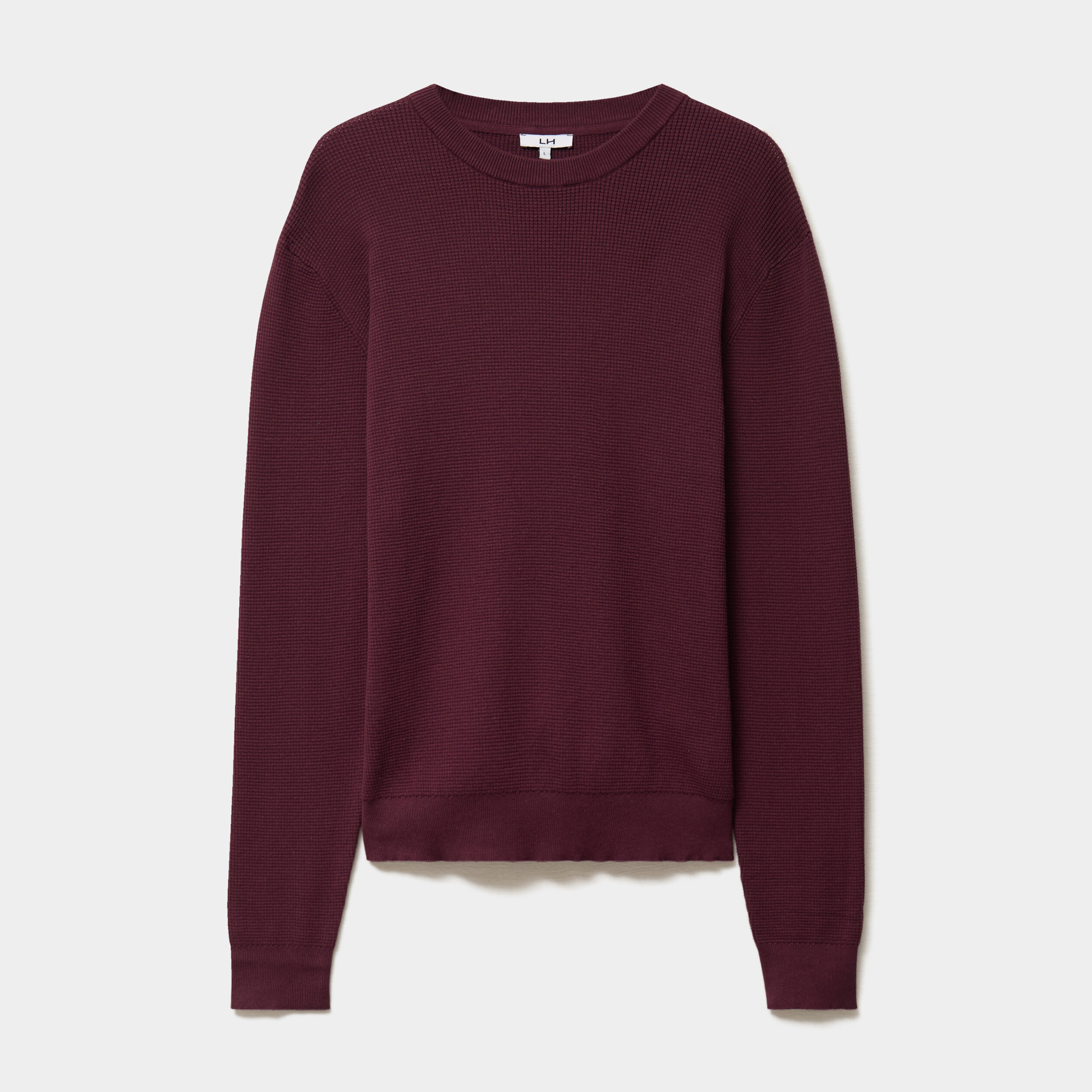 Pull en maille textur&eacute;e col rond prune homme
