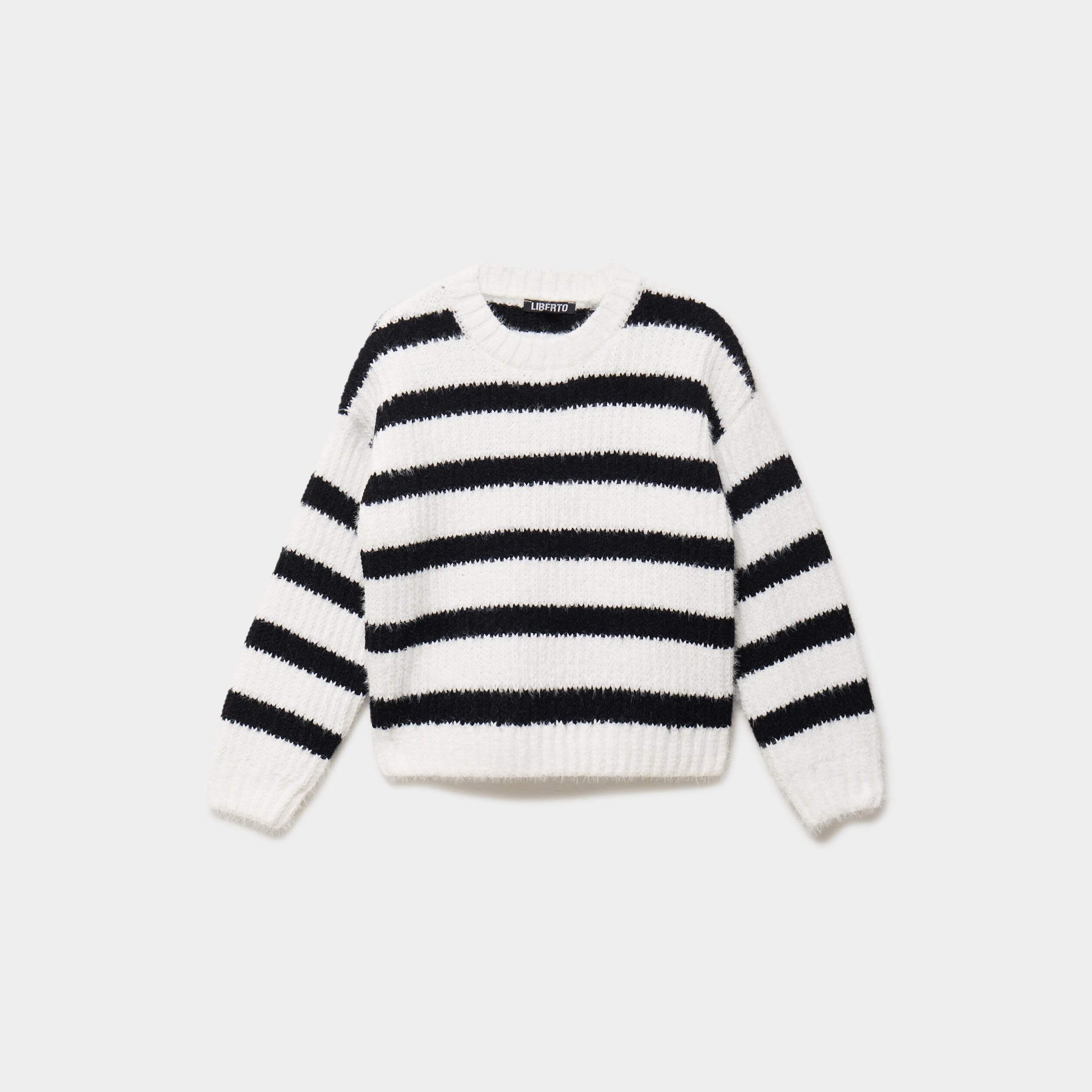 Pull col rond manches longues relax noir fille