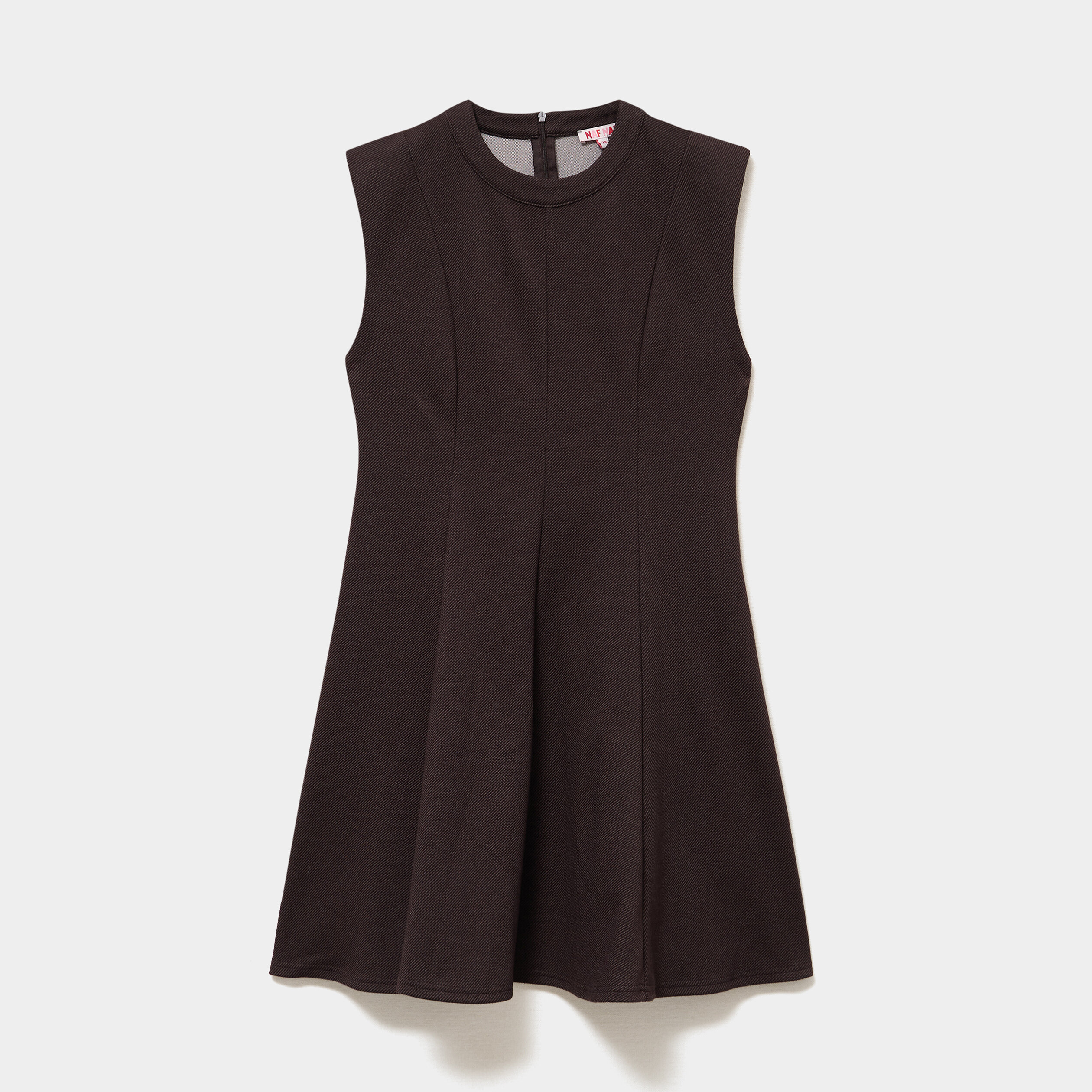 Robe courte trap&egrave;ze sans manches marron fonc&eacute; femme