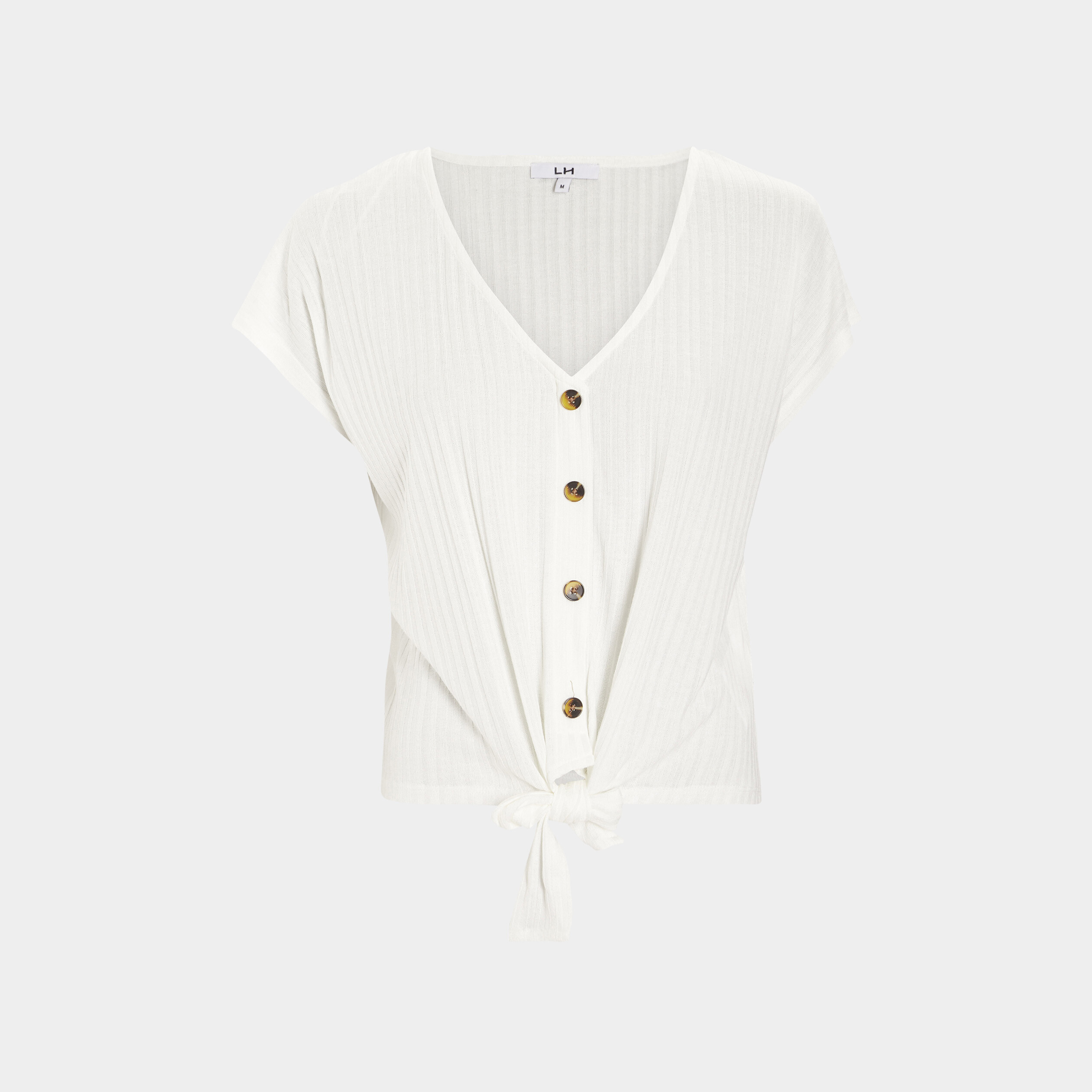 T shirt manches courtes avec noeud blanc femme
