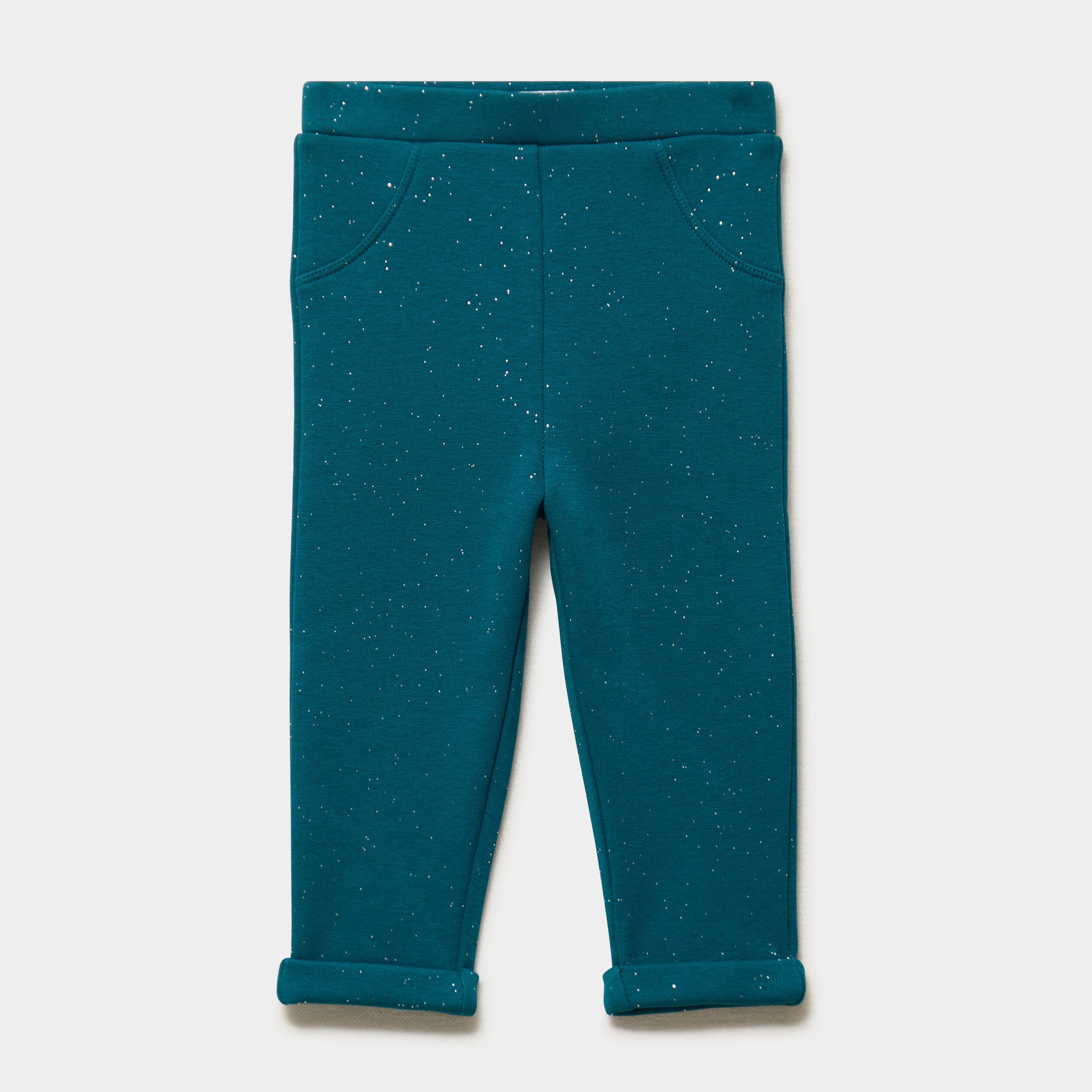 Legging molletonn&eacute; &agrave; paillettes vert canard b&eacute;b&eacute; fille