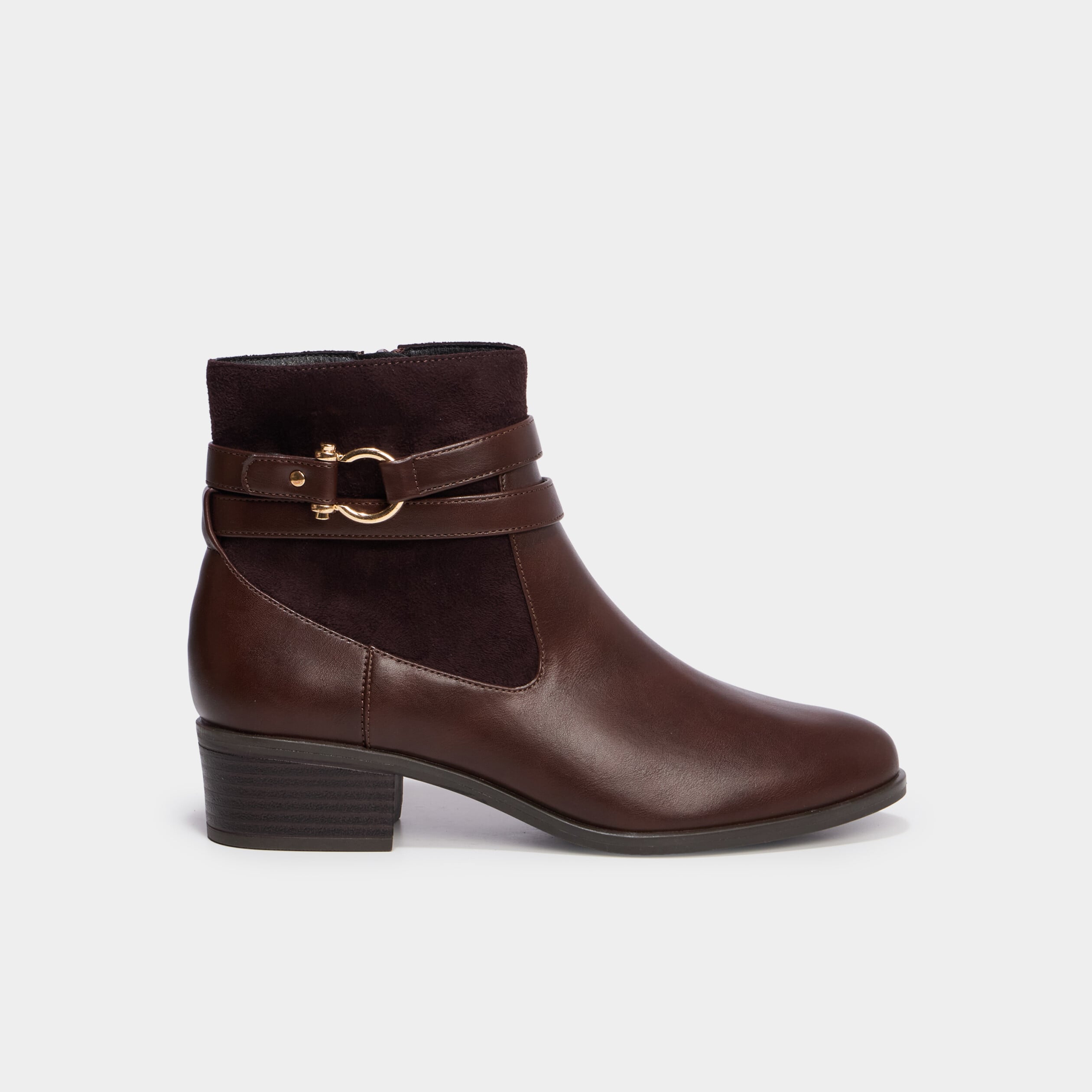 Boots chelsea d&eacute;tails boucles marron femme