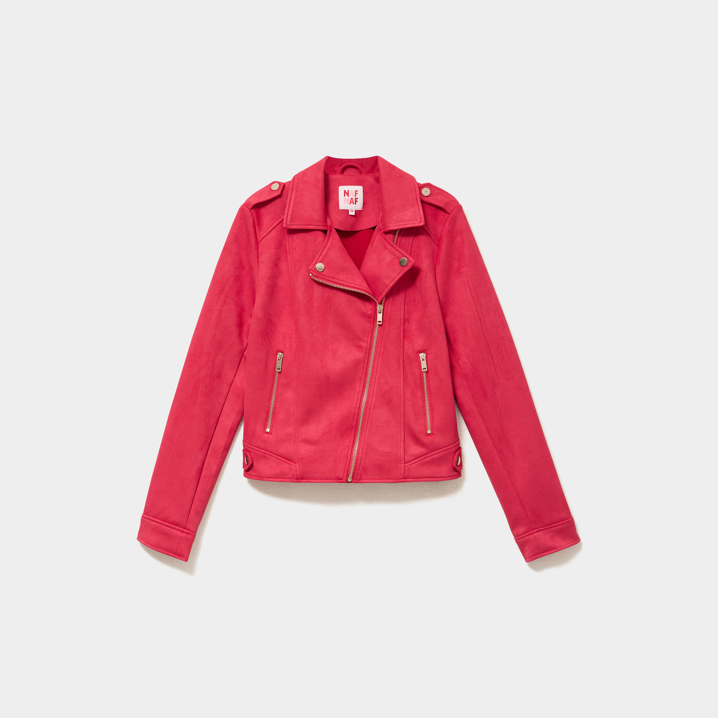 Veste biker effet su&eacute;dine rose cerise femme